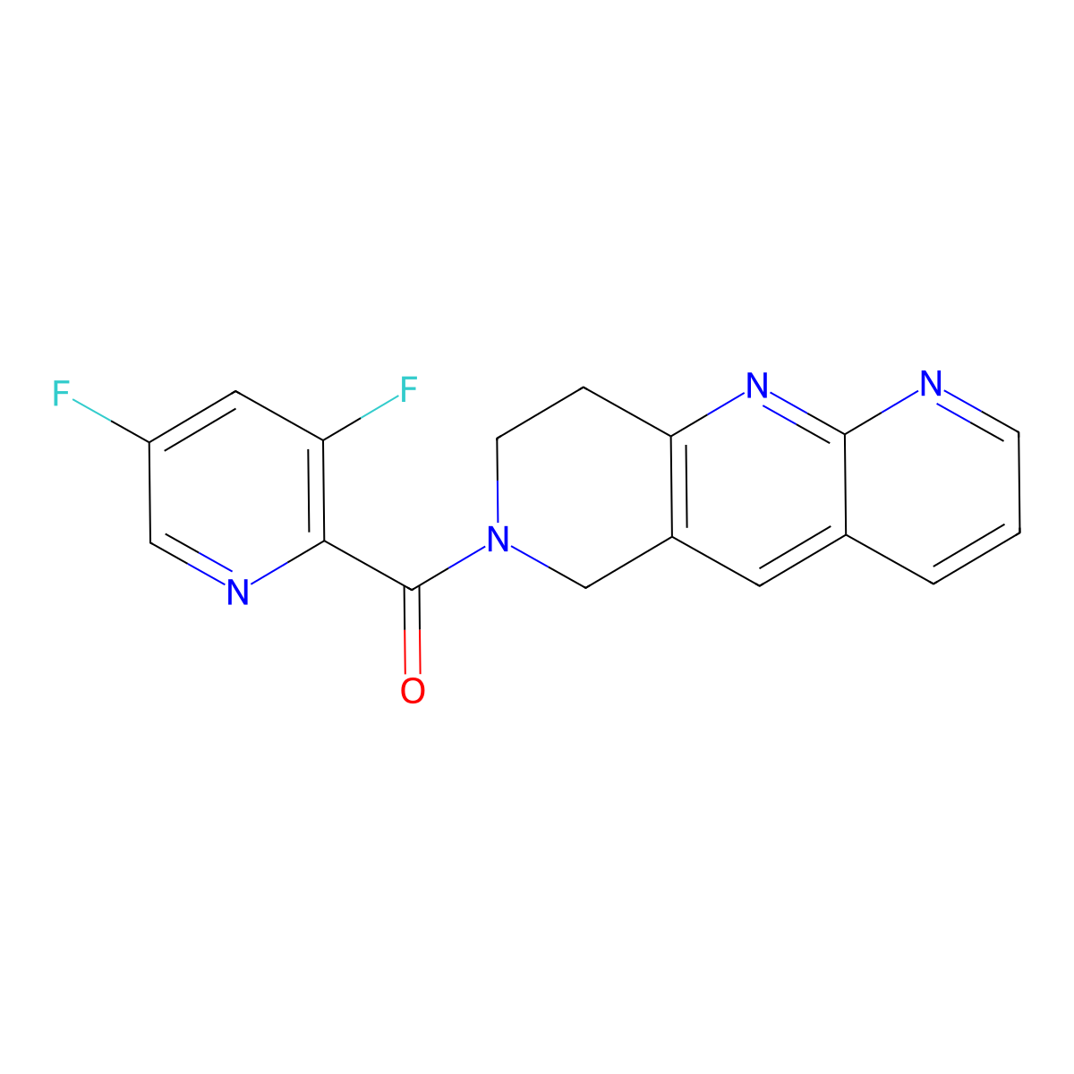 3,5-difluoro-2-{6H,7H,8H,9H-pyrido[2,3-b]1,6-naphthyridine-7-carbonyl}pyridine molecular structure, CAS 2742024-10-6