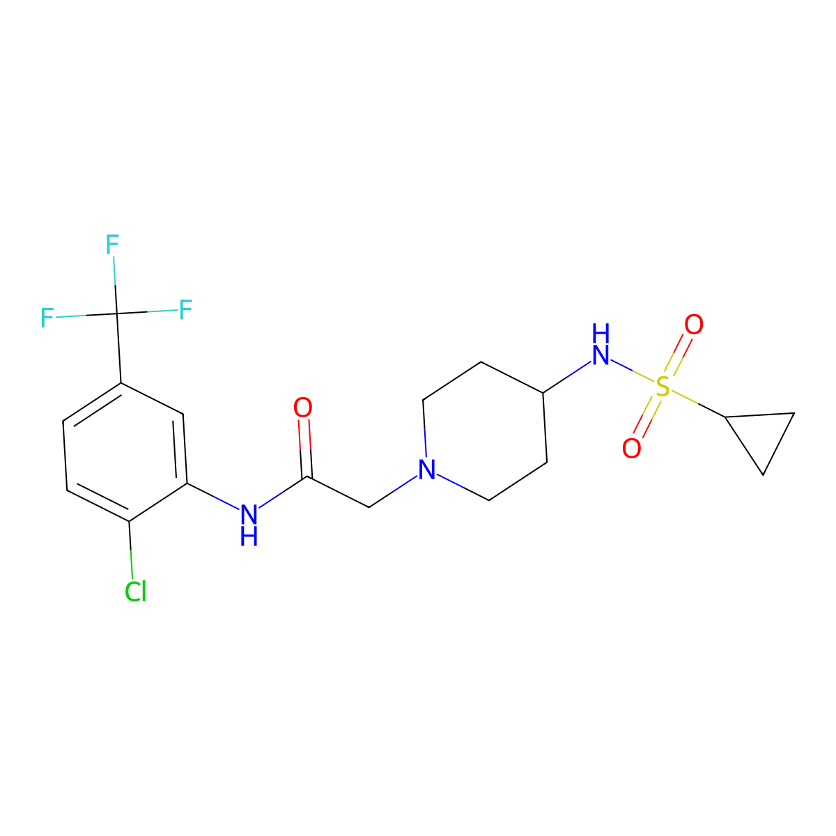 N-[2-chloro-5-(trifluoromethyl)phenyl]-2-(4-cyclopropanesulfonamidopiperidin-1-yl)acetamide molecular structure, CAS 2742024-11-7