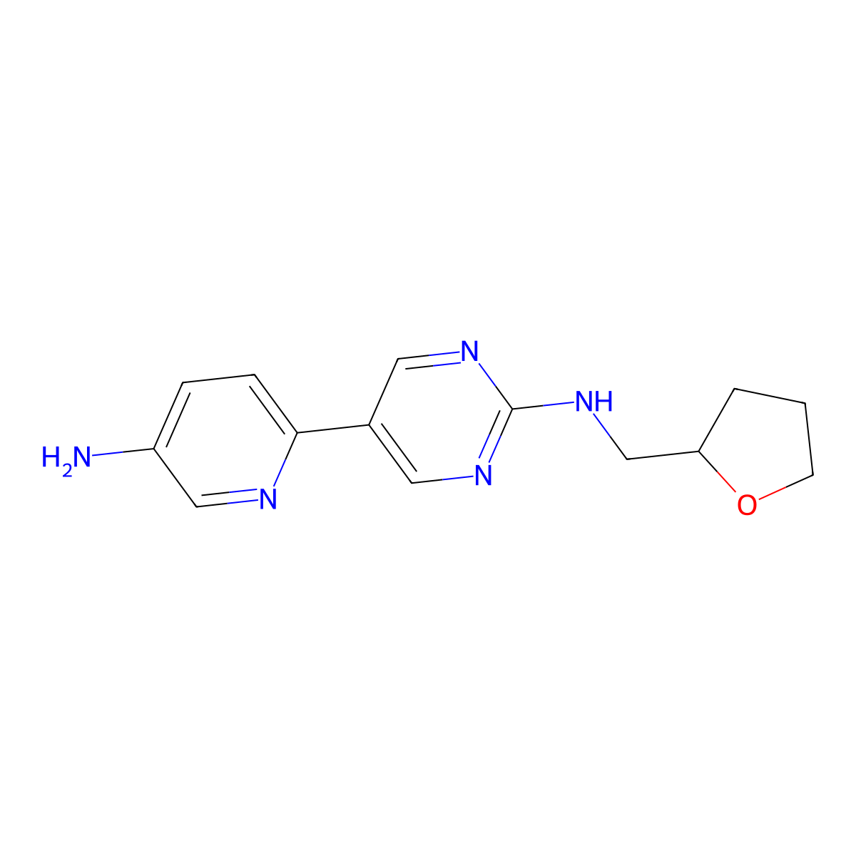 5-(5-aminopyridin-2-yl)-N-[(oxolan-2-yl)methyl]pyrimidin-2-amine molecular structure, CAS 2742024-13-9