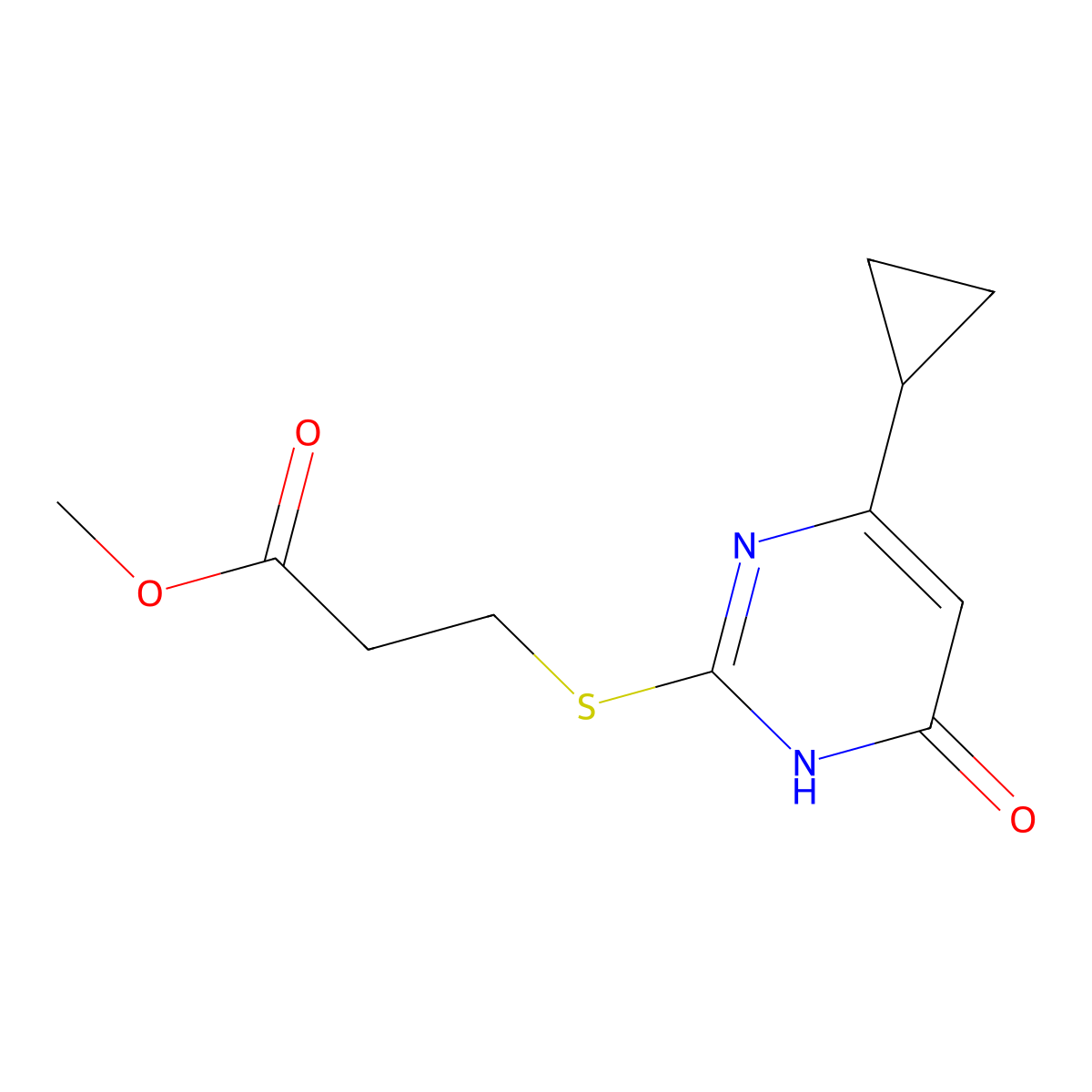 Methyl 3-[(4-cyclopropyl-6-oxo-1,6-dihydropyrimidin-2-yl)sulfanyl]propanoate molecular structure, CAS 2742024-15-1