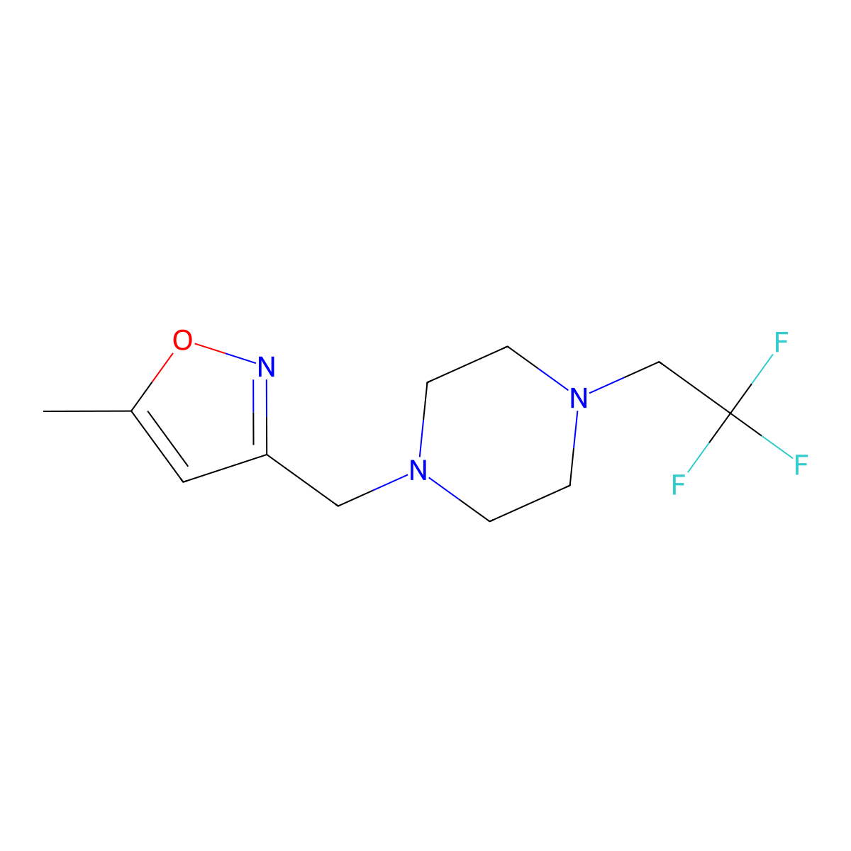 1-[(5-Methyl-1,2-oxazol-3-yl)methyl]-4-(2,2,2-trifluoroethyl)piperazine molecular structure, CAS 2742024-19-5