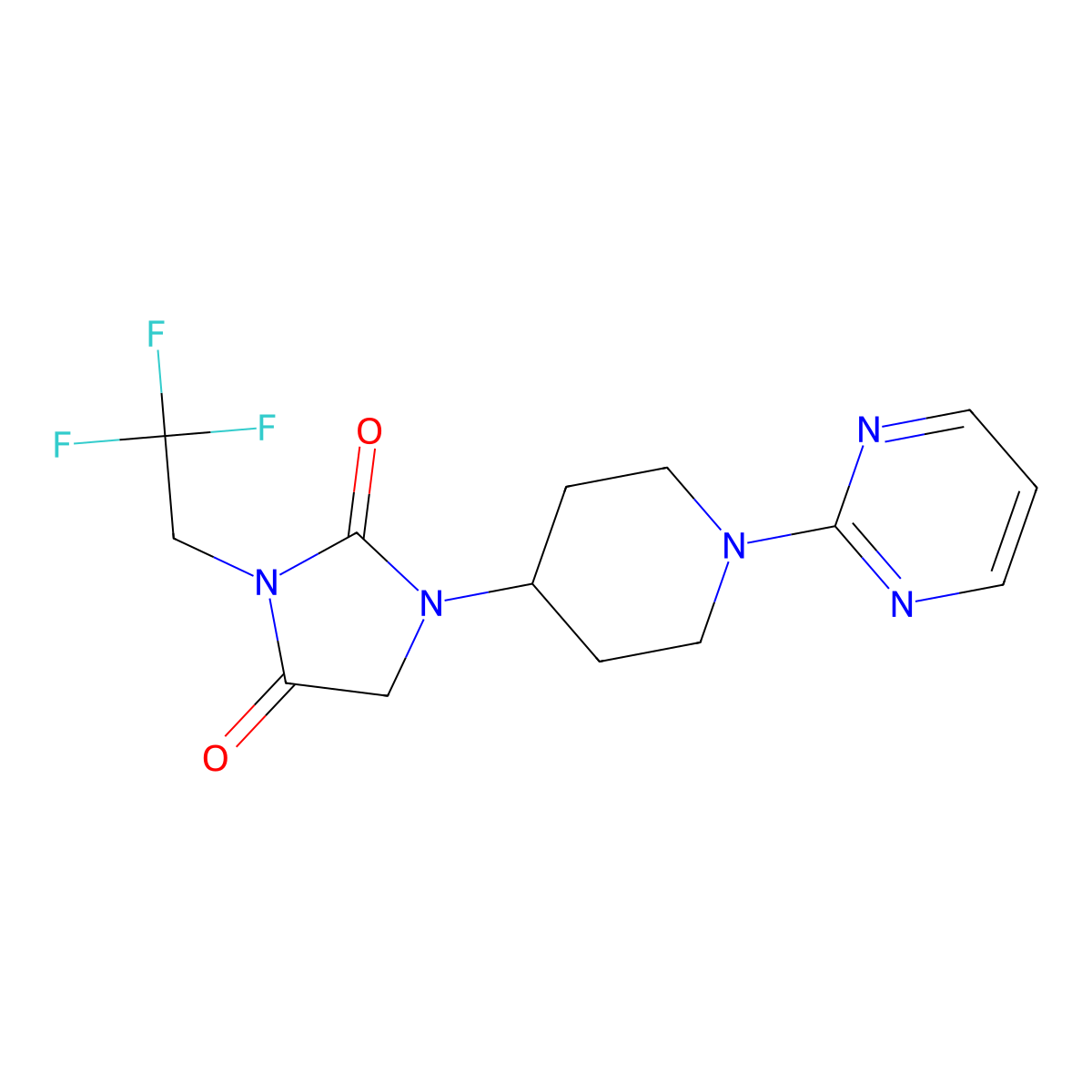 1-[1-(Pyrimidin-2-yl)piperidin-4-yl]-3-(2,2,2-trifluoroethyl)imidazolidine-2,4-dione molecular structure, CAS 2742024-22-0