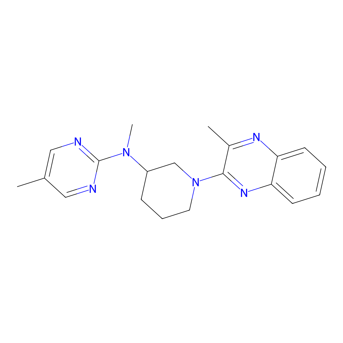 N,5-dimethyl-N-[1-(3-methylquinoxalin-2-yl)piperidin-3-yl]pyrimidin-2-amine molecular structure, CAS 2742024-23-1