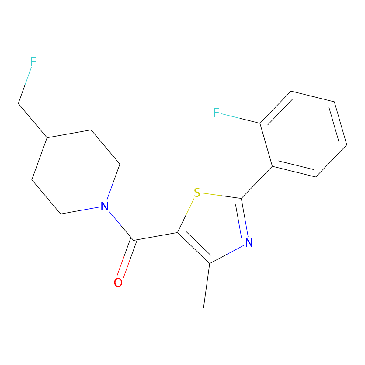 4-(Fluoromethyl)-1-[2-(2-fluorophenyl)-4-methyl-1,3-thiazole-5-carbonyl]piperidine molecular structure, CAS 2742024-25-3