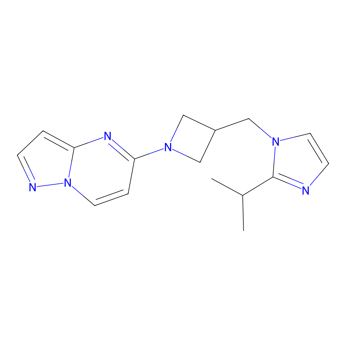 2-(propan-2-yl)-1-[(1-{pyrazolo[1,5-a]pyrimidin-5-yl}azetidin-3-yl)methyl]-1H-imidazole molecular structure, CAS 2742024-27-5