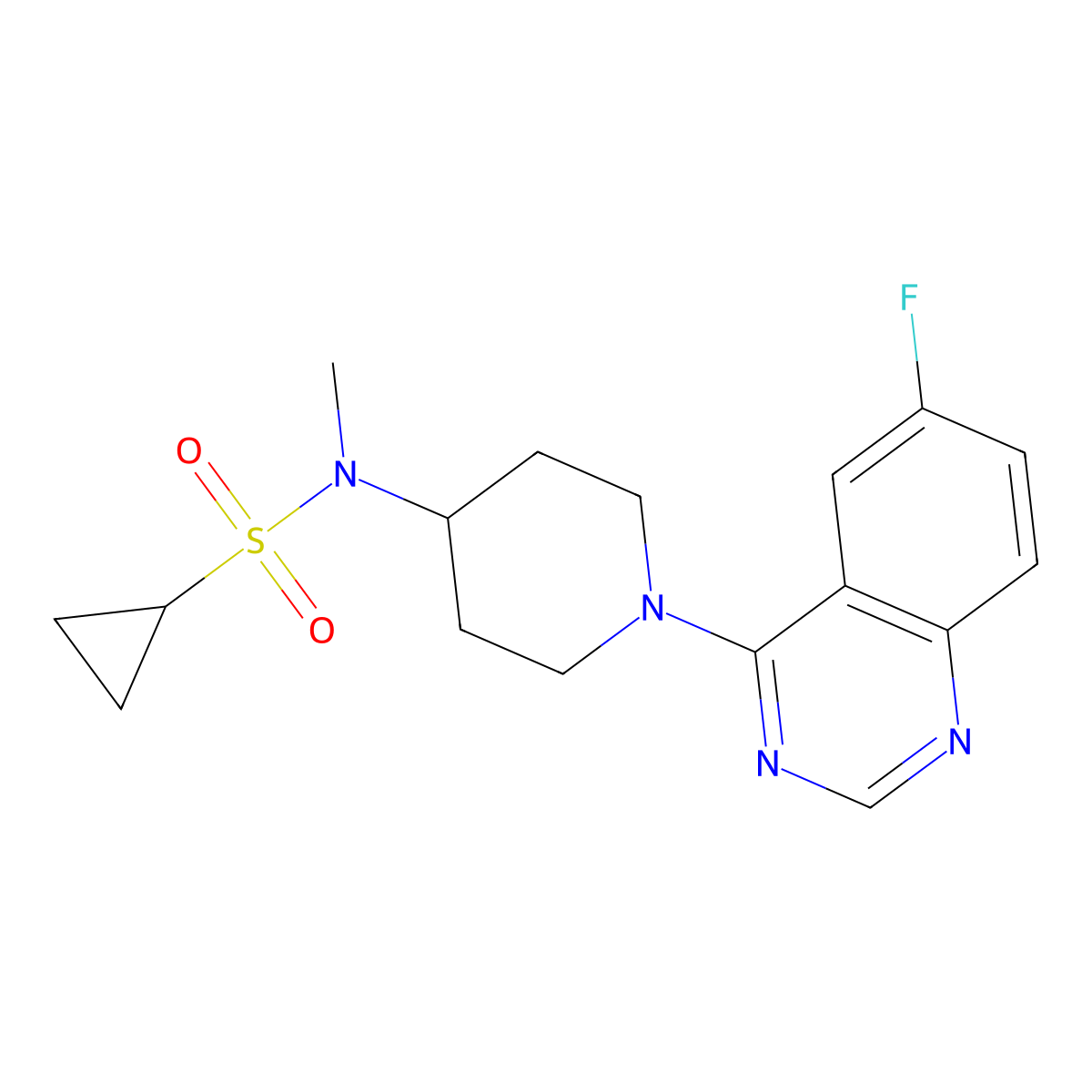 N-[1-(6-fluoroquinazolin-4-yl)piperidin-4-yl]-N-methylcyclopropanesulfonamide molecular structure, CAS 2742024-29-7