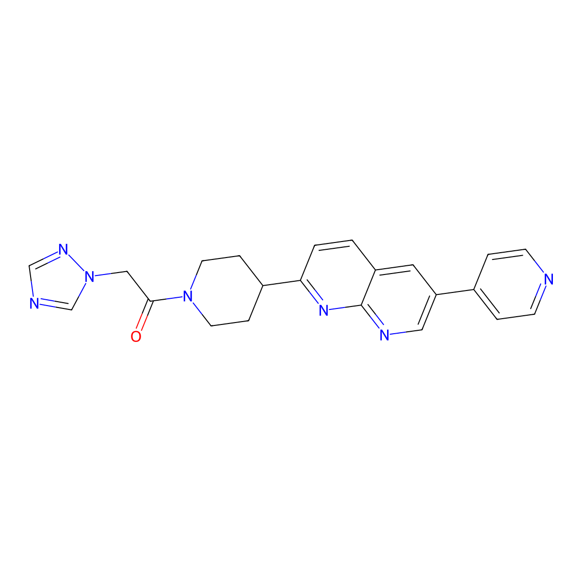 1-{4-[6-(pyridin-4-yl)-1,8-naphthyridin-2-yl]piperidin-1-yl}-2-(1H-1,2,4-triazol-1-yl)ethan-1-one molecular structure, CAS 2742024-30-0