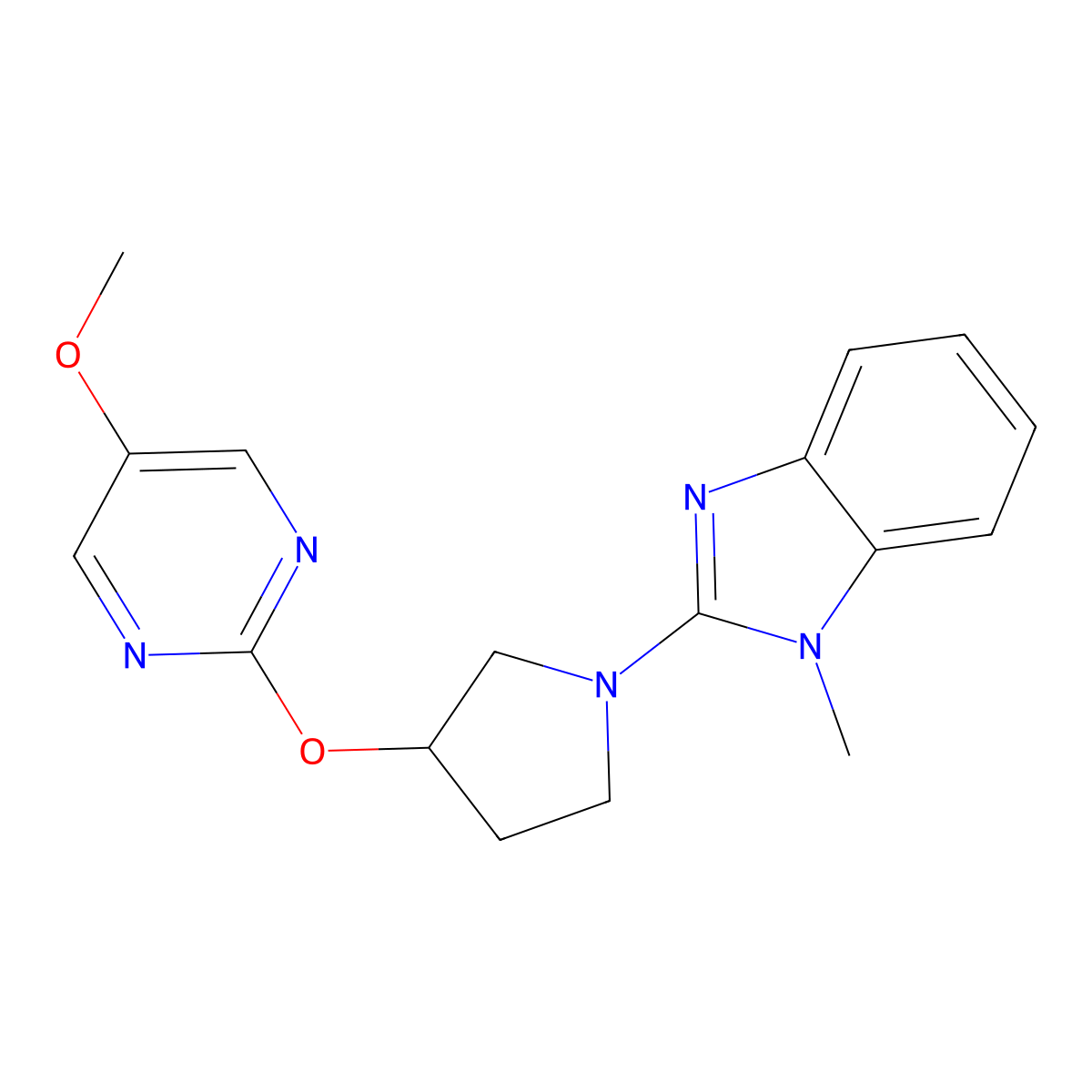 2-{3-[(5-methoxypyrimidin-2-yl)oxy]pyrrolidin-1-yl}-1-methyl-1H-1,3-benzodiazole molecular structure, CAS 2742024-35-5