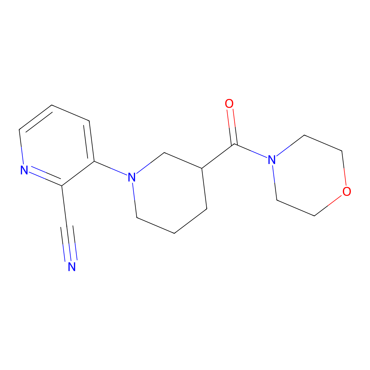 3-[3-(Morpholine-4-carbonyl)piperidin-1-yl]pyridine-2-carbonitrile molecular structure, CAS 2742024-37-7