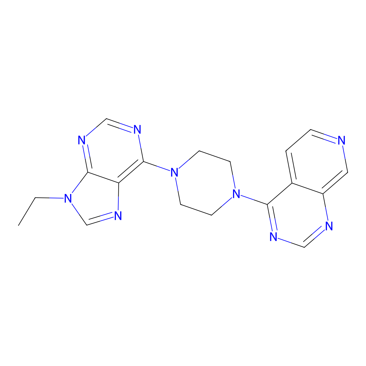 9-ethyl-6-(4-{pyrido[3,4-d]pyrimidin-4-yl}piperazin-1-yl)-9H-purine molecular structure, CAS 2742024-38-8