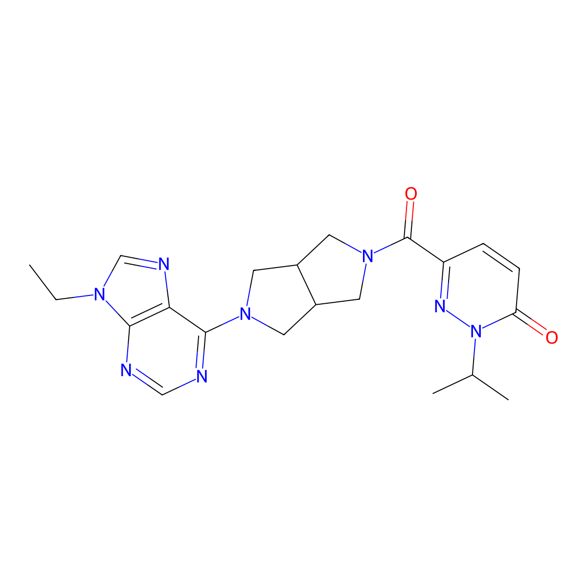 6-[5-(9-ethyl-9H-purin-6-yl)-octahydropyrrolo[3,4-c]pyrrole-2-carbonyl]-2-(propan-2-yl)-2,3-dihydropyridazin-3-one molecular structure, CAS 2742024-49-1