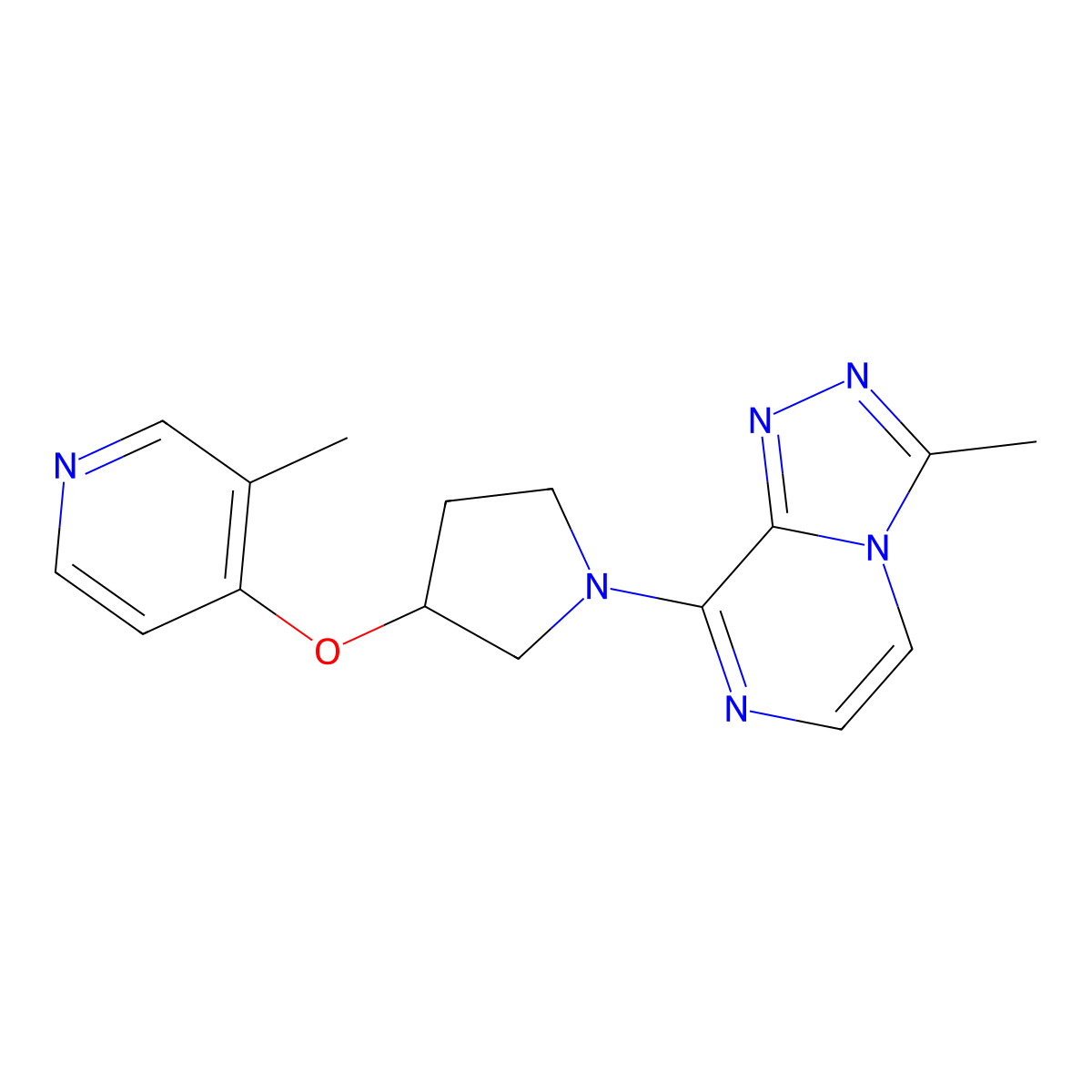 3-Methyl-4-[(1-{3-methyl-[1,2,4]triazolo[4,3-a]pyrazin-8-yl}pyrrolidin-3-yl)oxy]pyridine molecular structure, CAS 2742024-51-5
