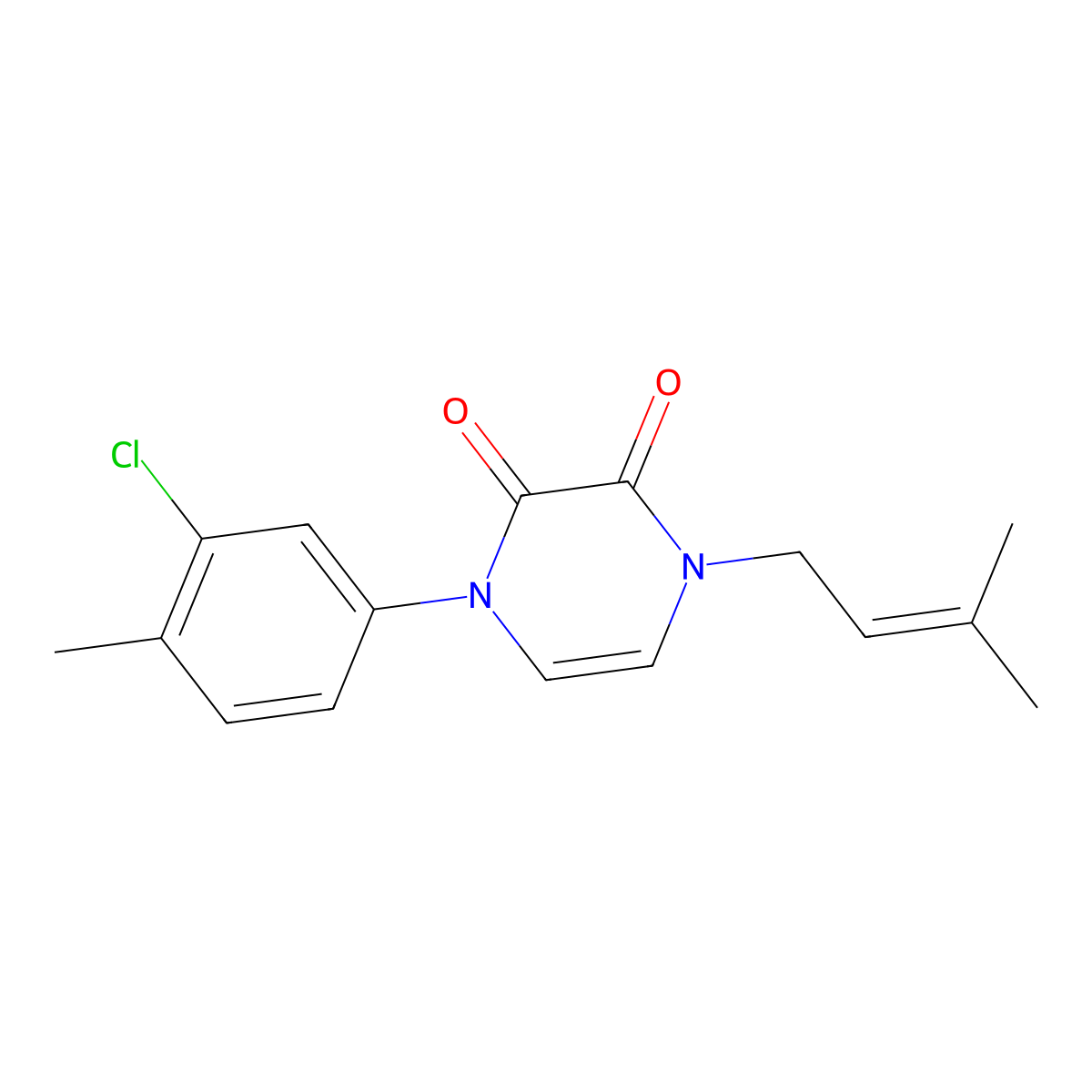 1-(3-Chloro-4-methylphenyl)-4-(3-methylbut-2-en-1-yl)-1,2,3,4-tetrahydropyrazine-2,3-dione molecular structure, CAS 2742024-52-6