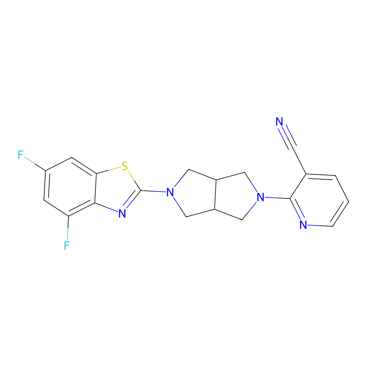 2-[5-(4,6-Difluoro-1,3-benzothiazol-2-yl)-octahydropyrrolo[3,4-c]pyrrol-2-yl]pyridine-3-carbonitrile molecular structure, CAS 2742024-53-7