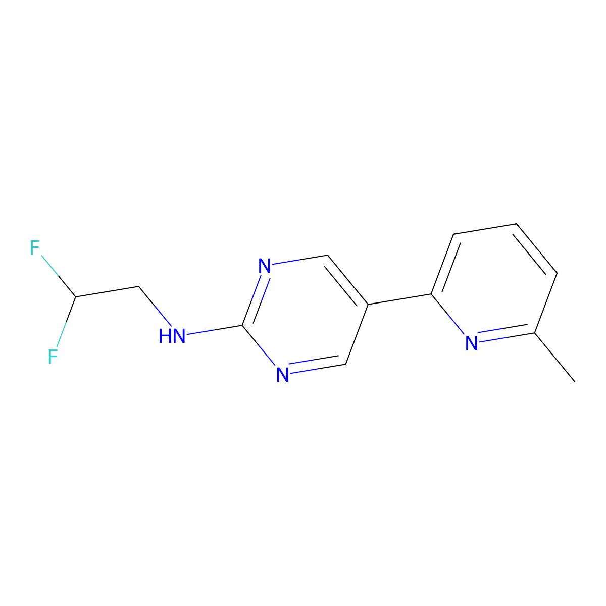 N-(2,2-difluoroethyl)-5-(6-methylpyridin-2-yl)pyrimidin-2-amine molecular structure, CAS 2742024-55-9