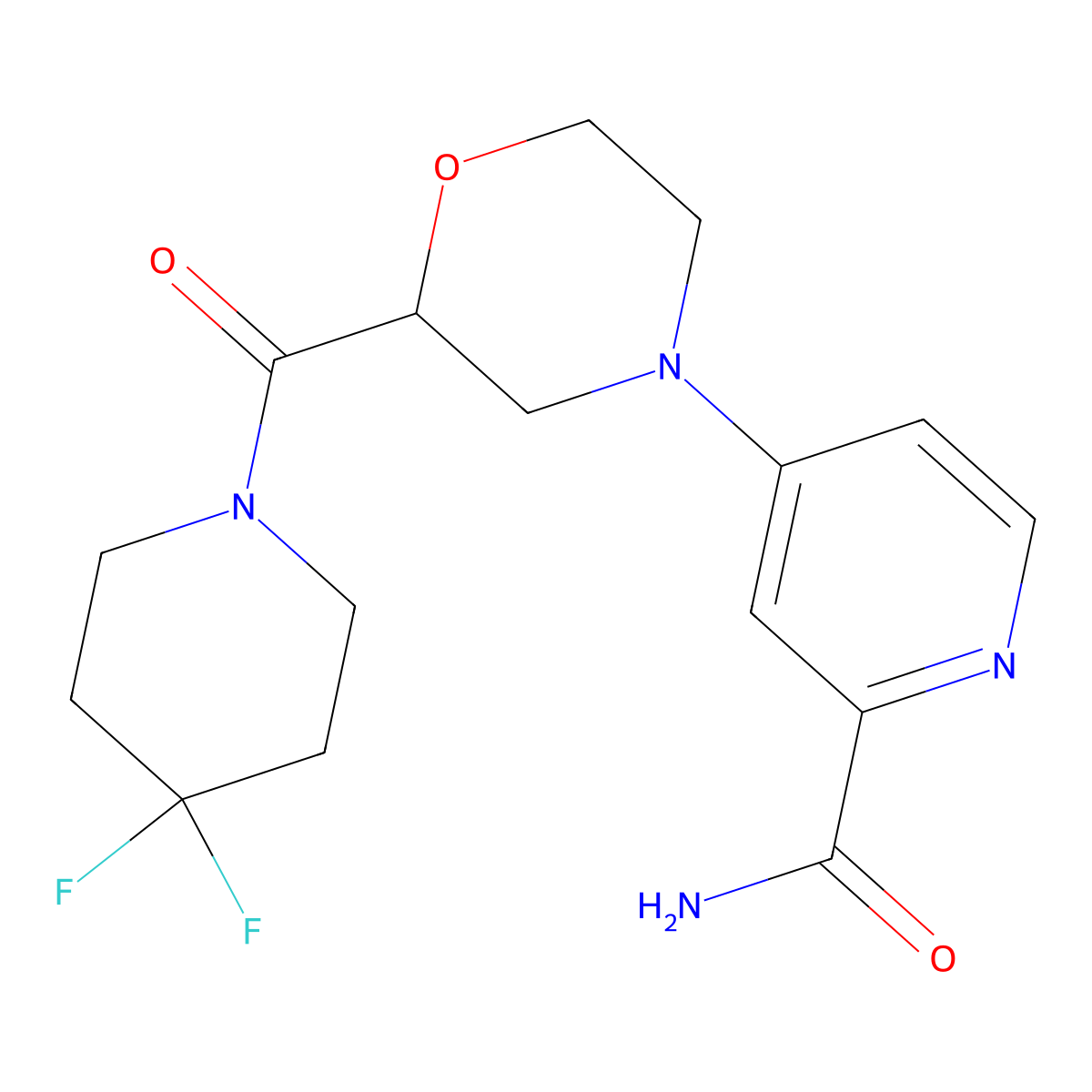 4-[2-(4,4-Difluoropiperidine-1-carbonyl)morpholin-4-yl]pyridine-2-carboxamide molecular structure, CAS 2742024-57-1