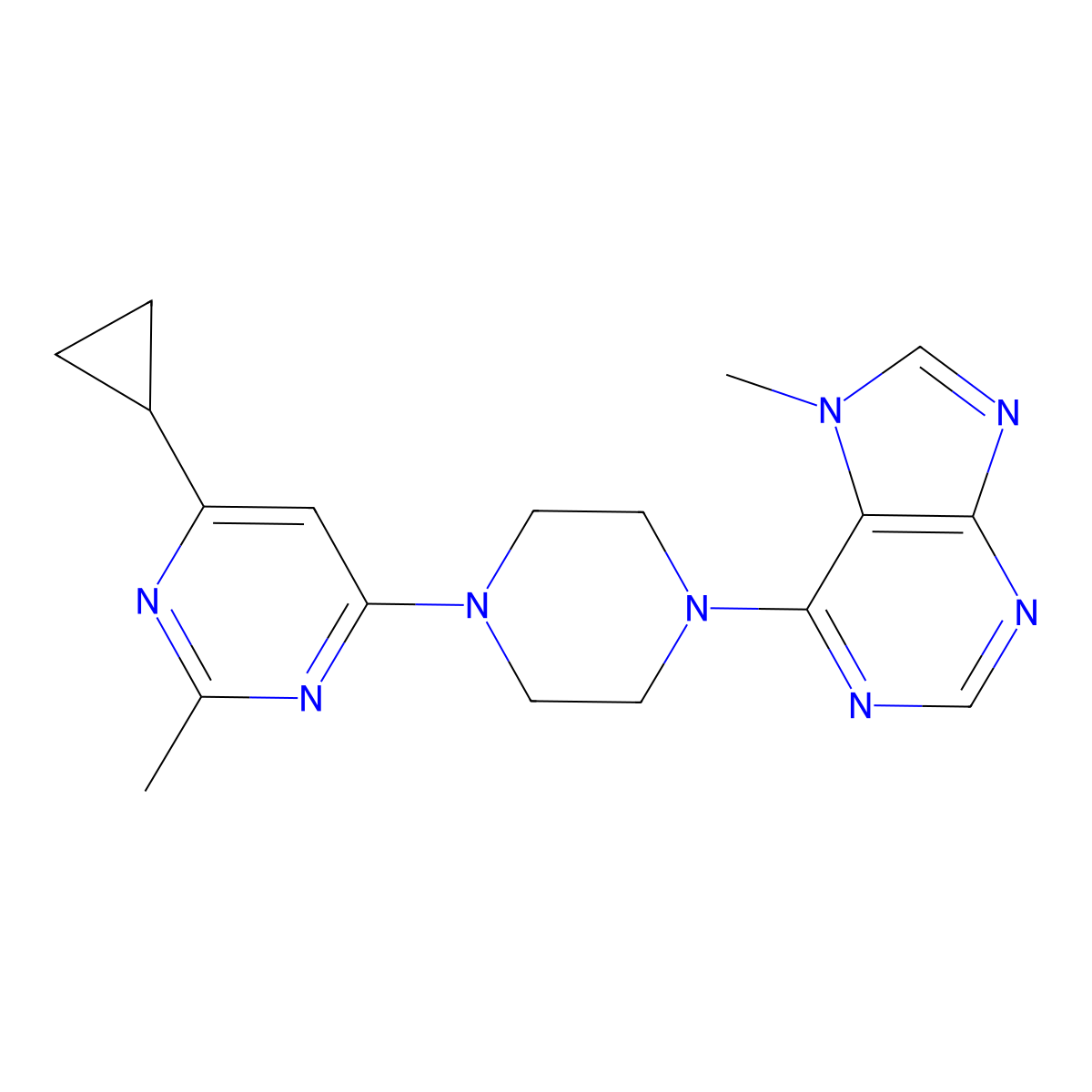 6-[4-(6-cyclopropyl-2-methylpyrimidin-4-yl)piperazin-1-yl]-7-methyl-7H-purine molecular structure, CAS 2742024-59-3