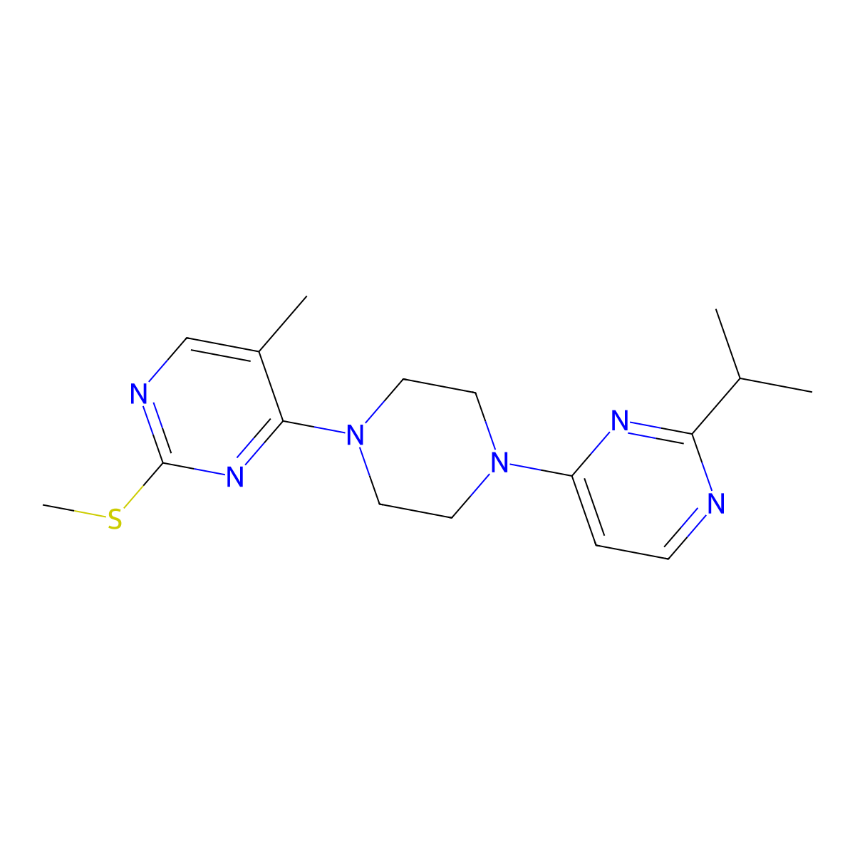5-Methyl-2-(methylsulfanyl)-4-{4-[2-(propan-2-yl)pyrimidin-4-yl]piperazin-1-yl}pyrimidine molecular structure, CAS 2742024-62-8