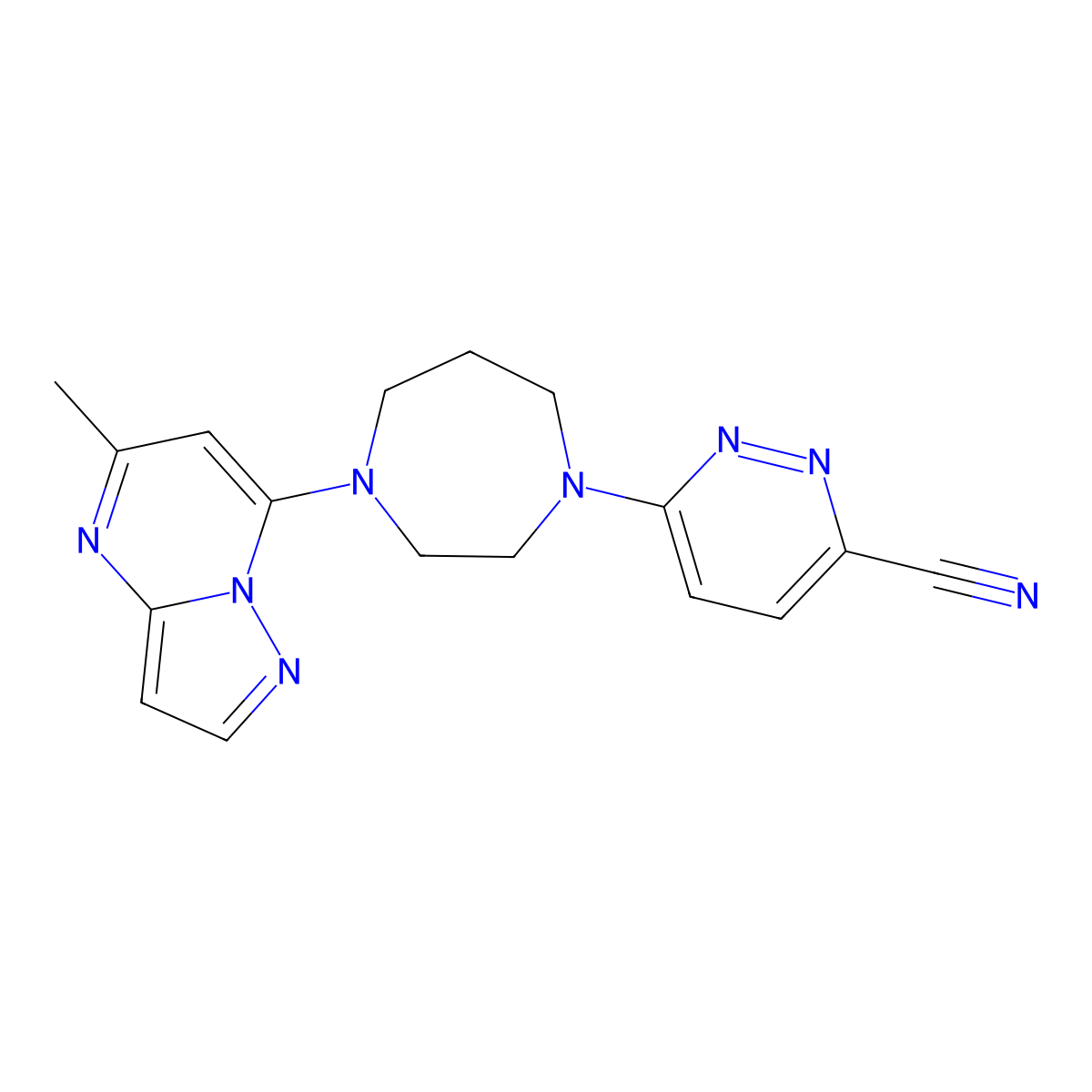 6-(4-{5-Methylpyrazolo[1,5-a]pyrimidin-7-yl}-1,4-diazepan-1-yl)pyridazine-3-carbonitrile molecular structure, CAS 2742024-64-0