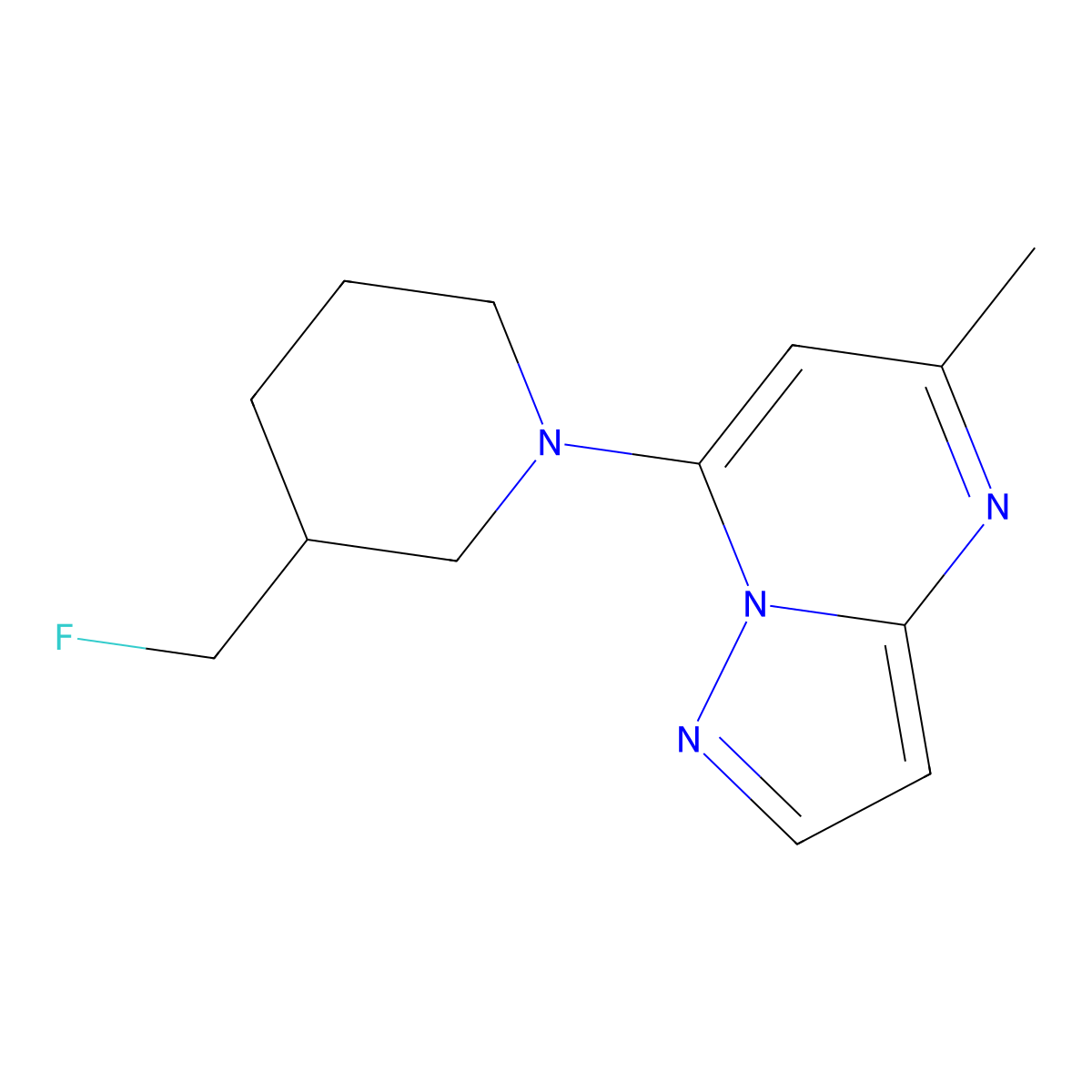 3-(Fluoromethyl)-1-{5-methylpyrazolo[1,5-a]pyrimidin-7-yl}piperidine molecular structure, CAS 2742024-71-9