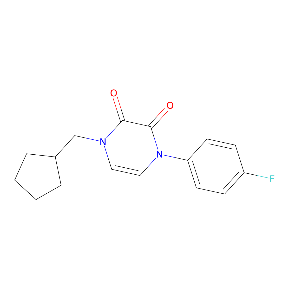 1-(Cyclopentylmethyl)-4-(4-fluorophenyl)-1,2,3,4-tetrahydropyrazine-2,3-dione molecular structure, CAS 2742024-75-3