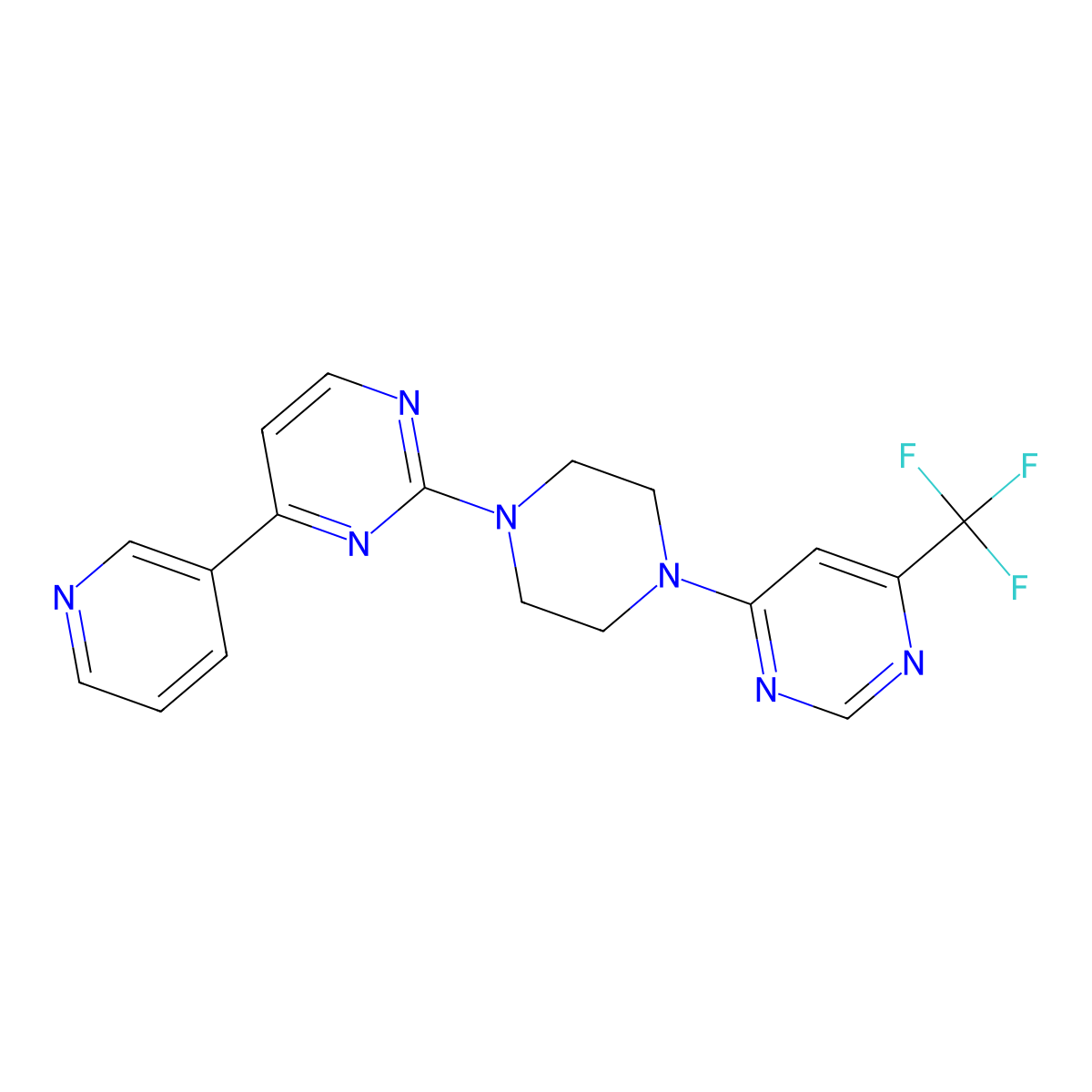 4-(Pyridin-3-yl)-2-{4-[6-(trifluoromethyl)pyrimidin-4-yl]piperazin-1-yl}pyrimidine molecular structure, CAS 2742024-87-7