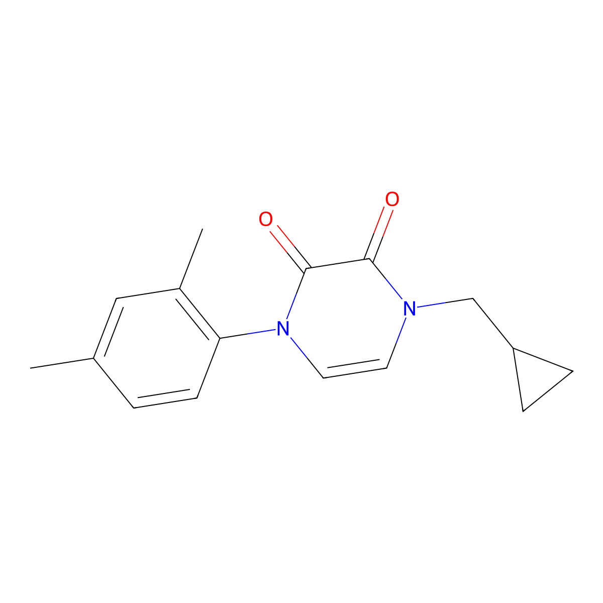 1-(Cyclopropylmethyl)-4-(2,4-dimethylphenyl)-1,2,3,4-tetrahydropyrazine-2,3-dione molecular structure, CAS 2742024-89-9