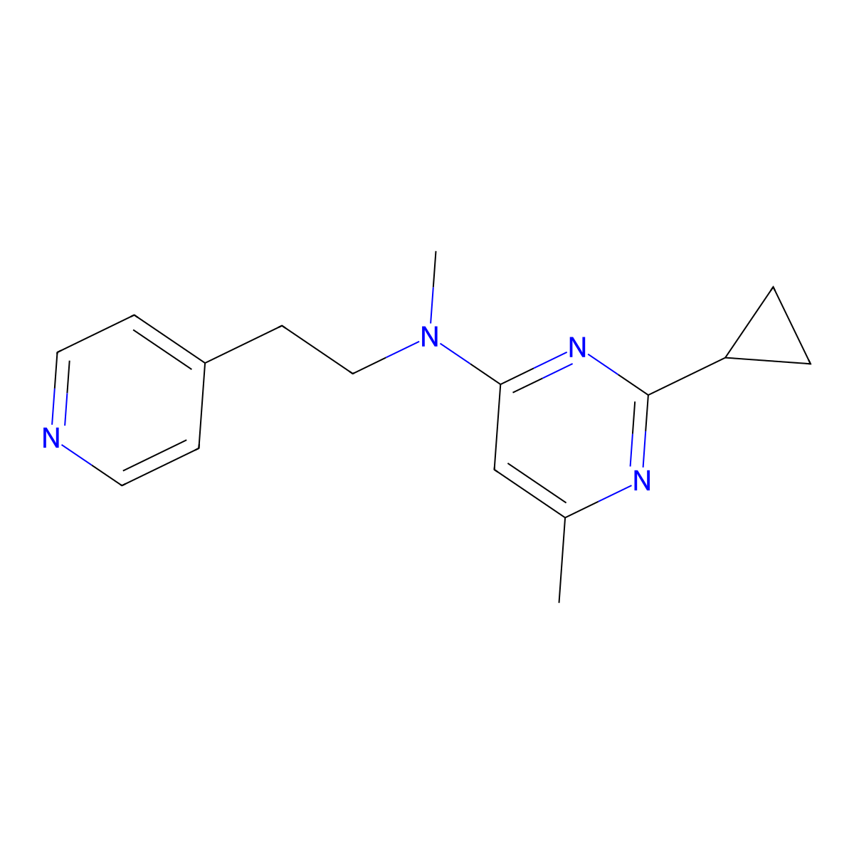 2-cyclopropyl-N,6-dimethyl-N-[2-(pyridin-4-yl)ethyl]pyrimidin-4-amine molecular structure, CAS 2742024-91-3