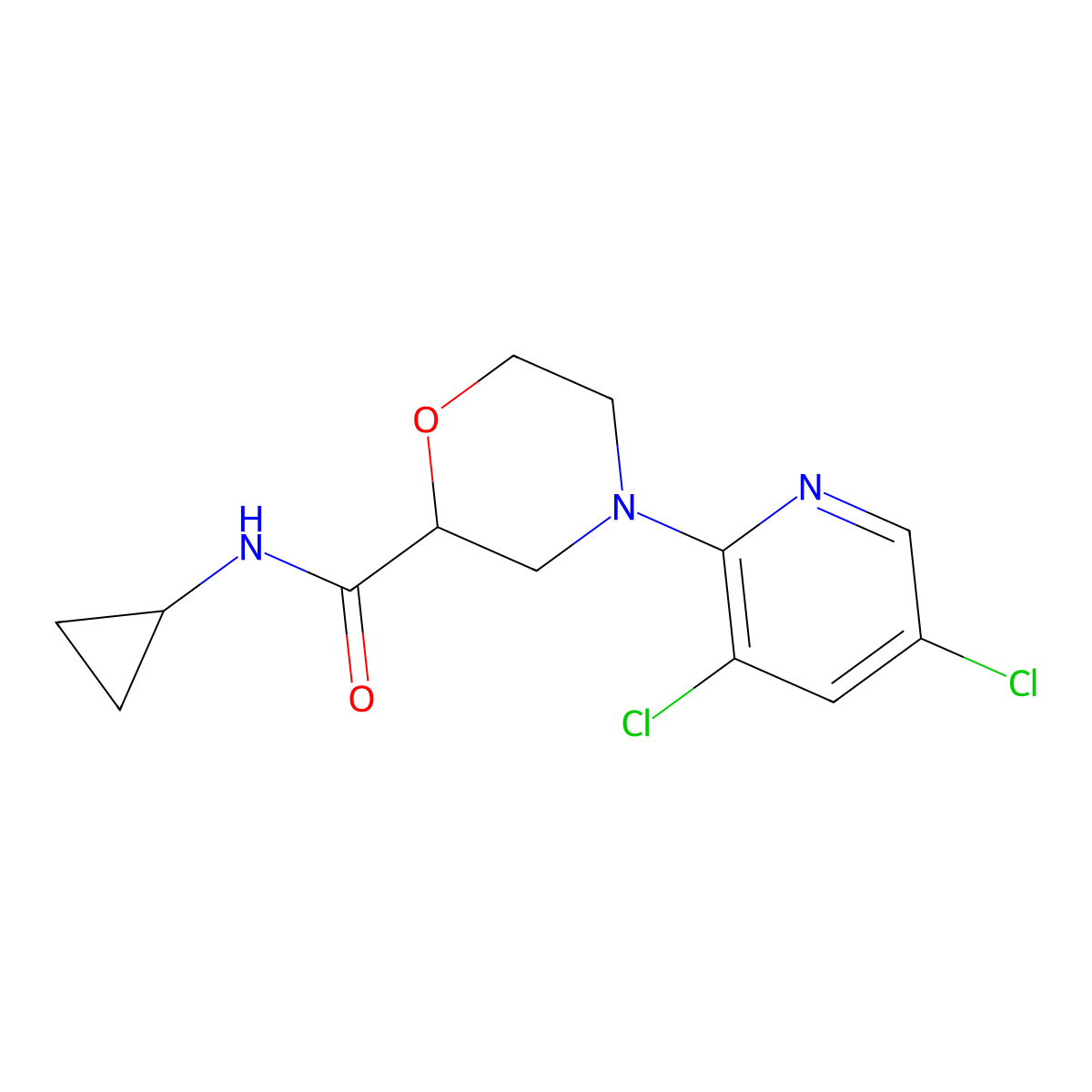 N-cyclopropyl-4-(3,5-dichloropyridin-2-yl)morpholine-2-carboxamide molecular structure, CAS 2742024-93-5