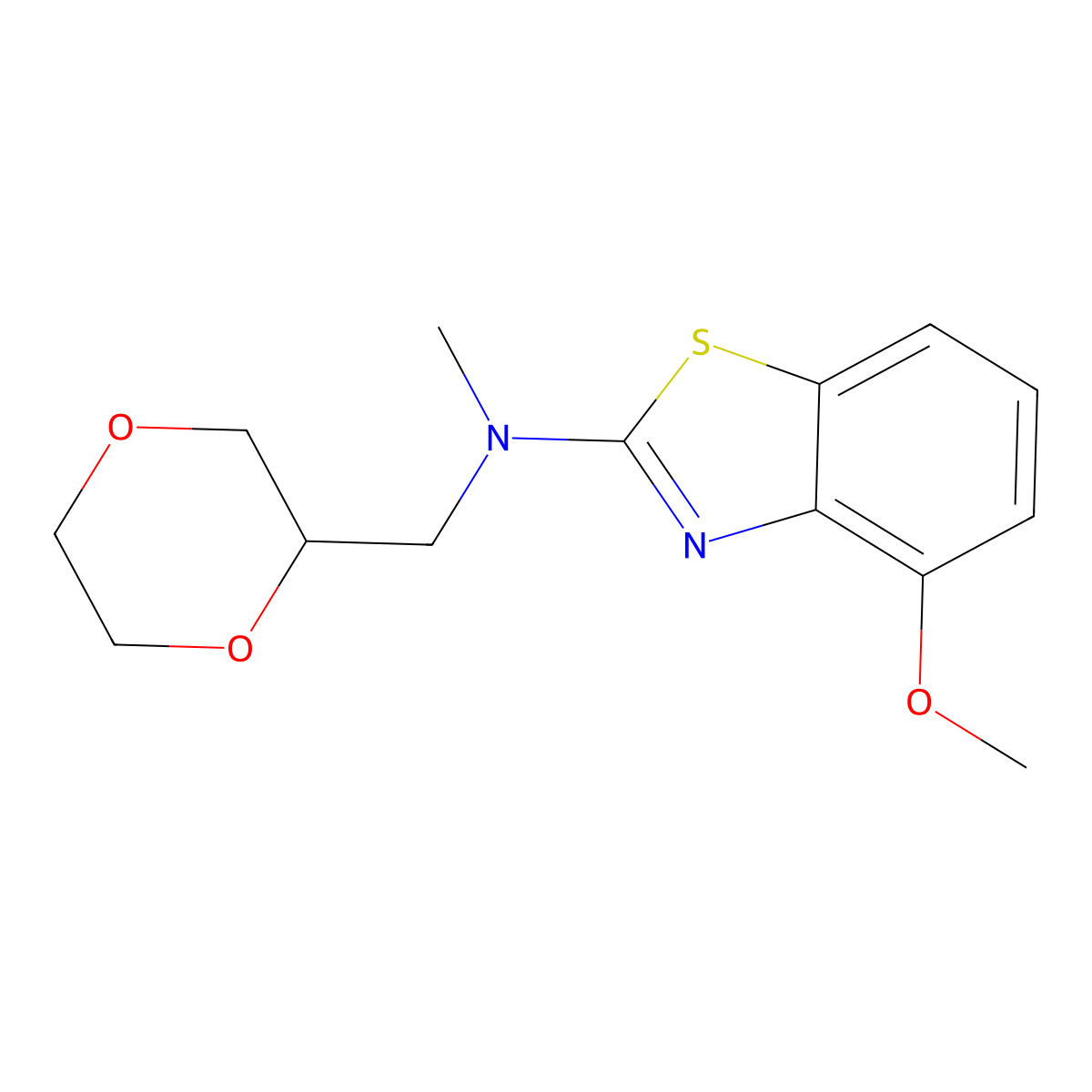 N-[(1,4-dioxan-2-yl)methyl]-4-methoxy-N-methyl-1,3-benzothiazol-2-amine molecular structure, CAS 2742024-96-8