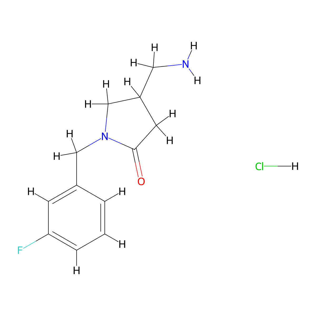 4-(Aminomethyl)-1-[(3-fluorophenyl)methyl]pyrrolidin-2-one hydrochloride molecular structure, CAS 2742025-00-7