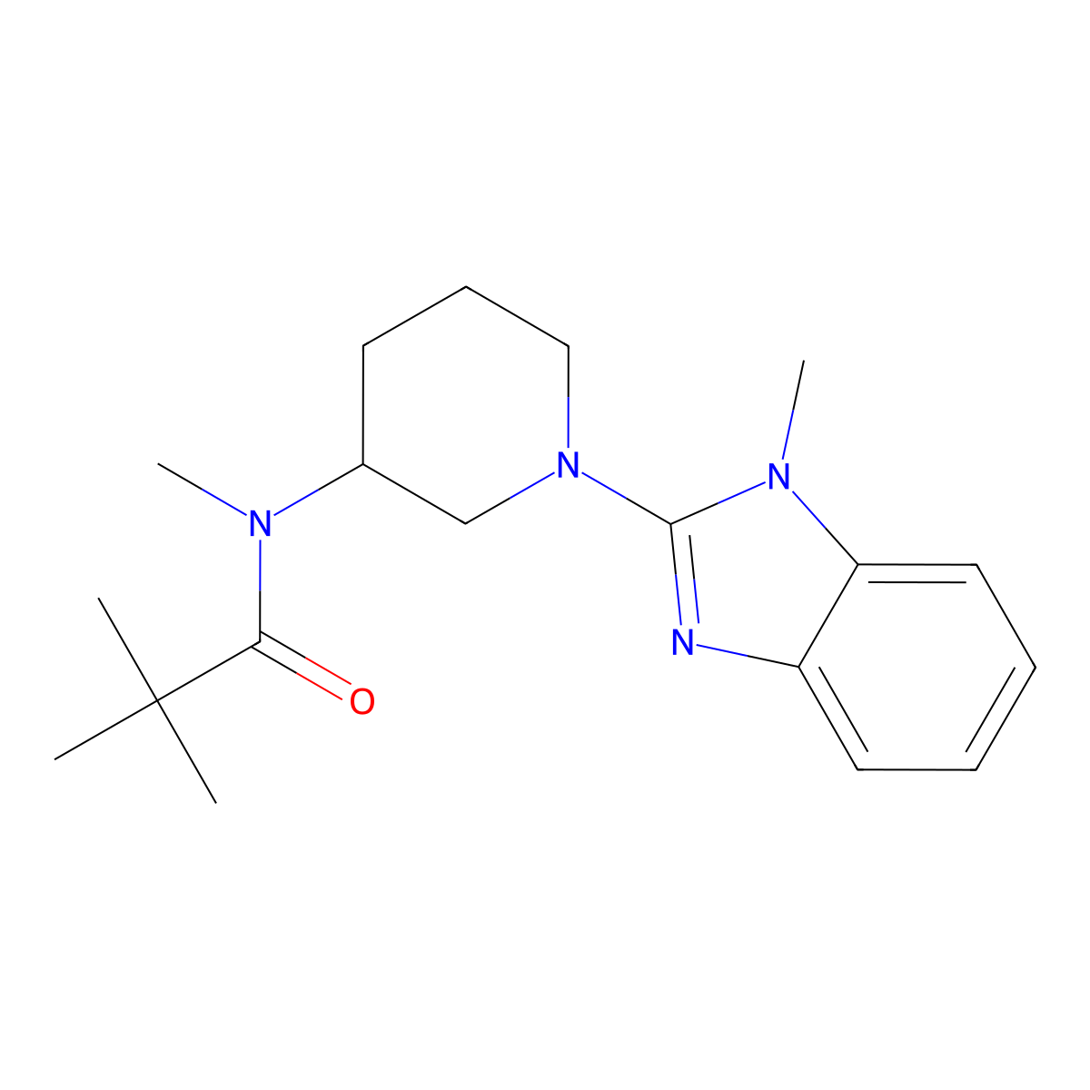 N,2,2-trimethyl-N-[1-(1-methyl-1H-1,3-benzodiazol-2-yl)piperidin-3-yl]propanamide molecular structure, CAS 2742025-01-8
