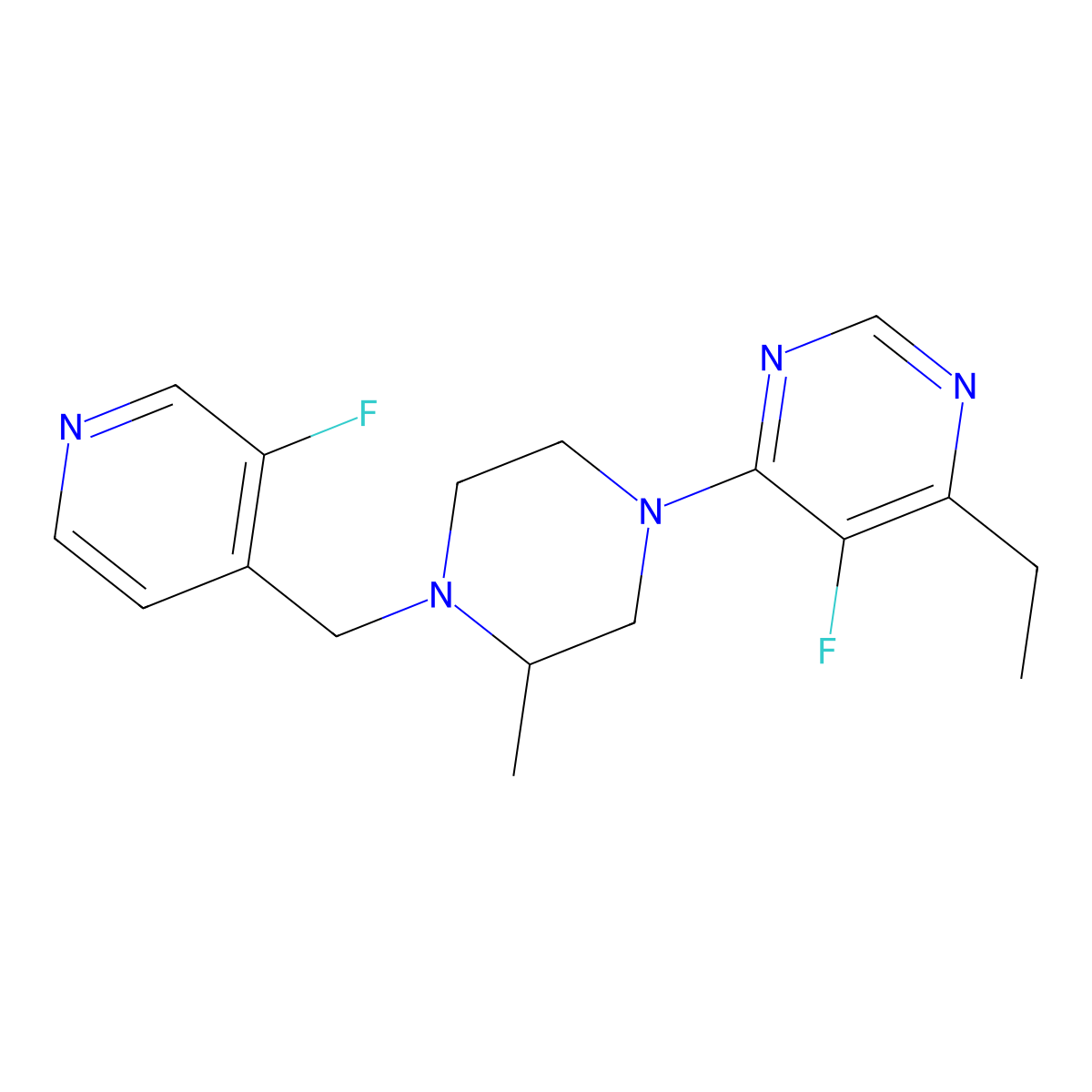 4-Ethyl-5-fluoro-6-{4-[(3-fluoropyridin-4-yl)methyl]-3-methylpiperazin-1-yl}pyrimidine molecular structure, CAS 2742025-05-2