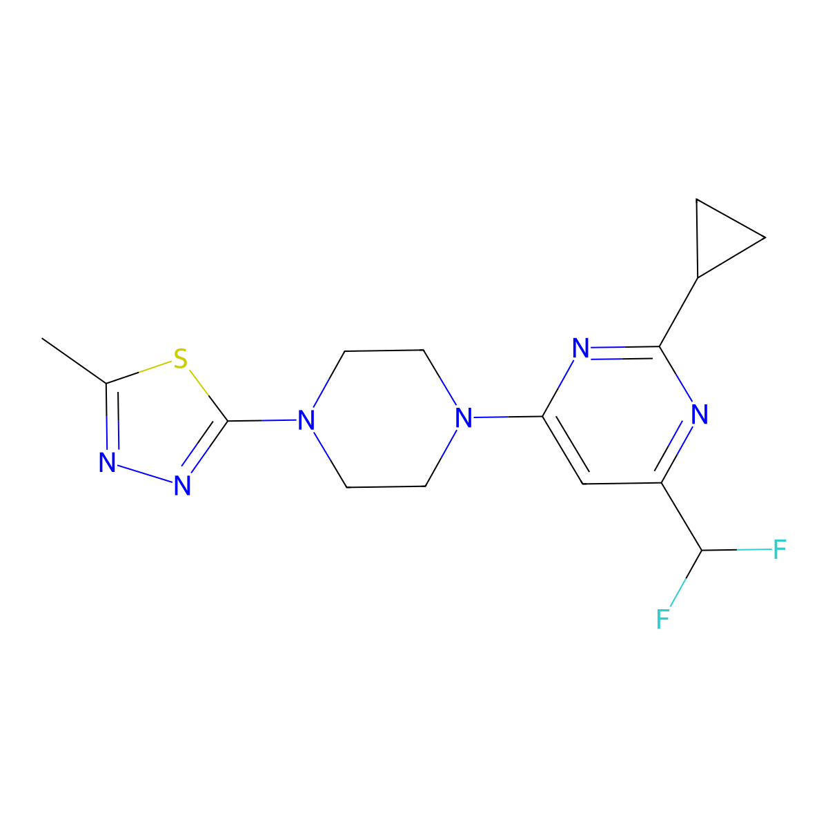 2-Cyclopropyl-4-(difluoromethyl)-6-[4-(5-methyl-1,3,4-thiadiazol-2-yl)piperazin-1-yl]pyrimidine molecular structure, CAS 2742025-07-4