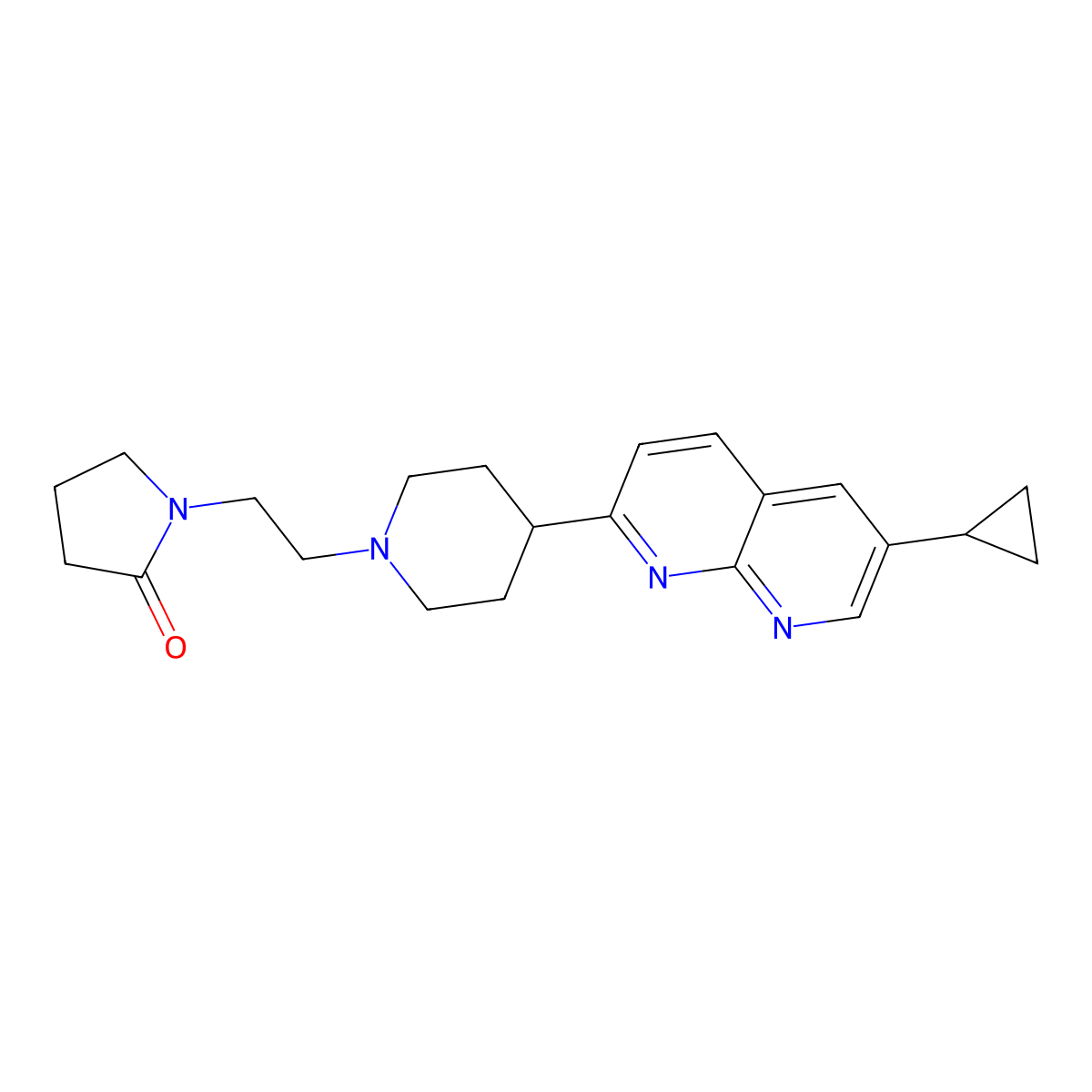 1-{2-[4-(6-Cyclopropyl-1,8-naphthyridin-2-yl)piperidin-1-yl]ethyl}pyrrolidin-2-one molecular structure, CAS 2742025-11-0