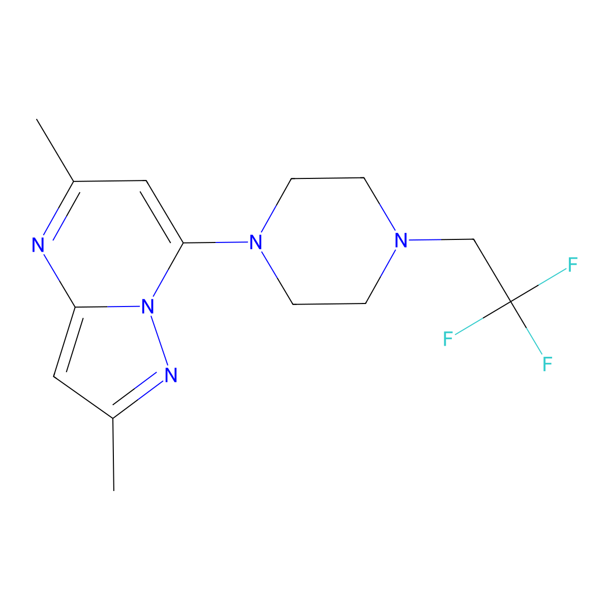 1-{2,5-Dimethylpyrazolo[1,5-a]pyrimidin-7-yl}-4-(2,2,2-trifluoroethyl)piperazine molecular structure, CAS 2742025-13-2