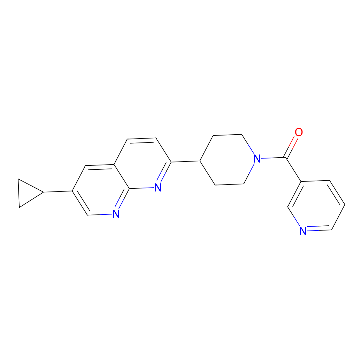 6-Cyclopropyl-2-[1-(pyridine-3-carbonyl)piperidin-4-yl]-1,8-naphthyridine molecular structure, CAS 2742025-16-5