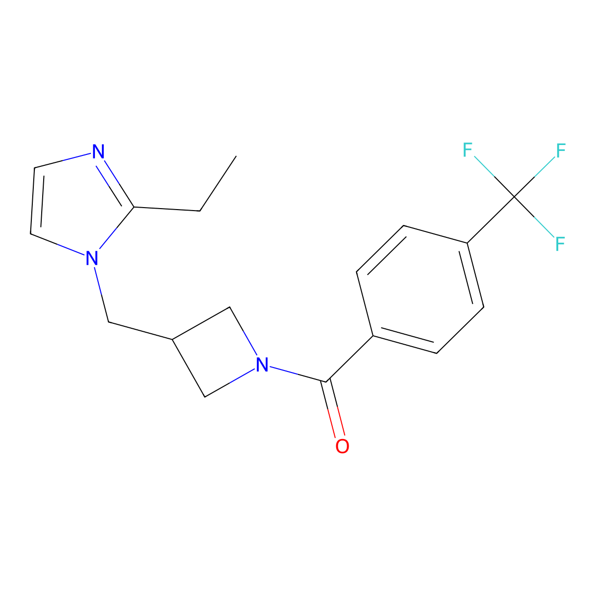 2-ethyl-1-({1-[4-(trifluoromethyl)benzoyl]azetidin-3-yl}methyl)-1H-imidazole molecular structure, CAS 2742025-21-2
