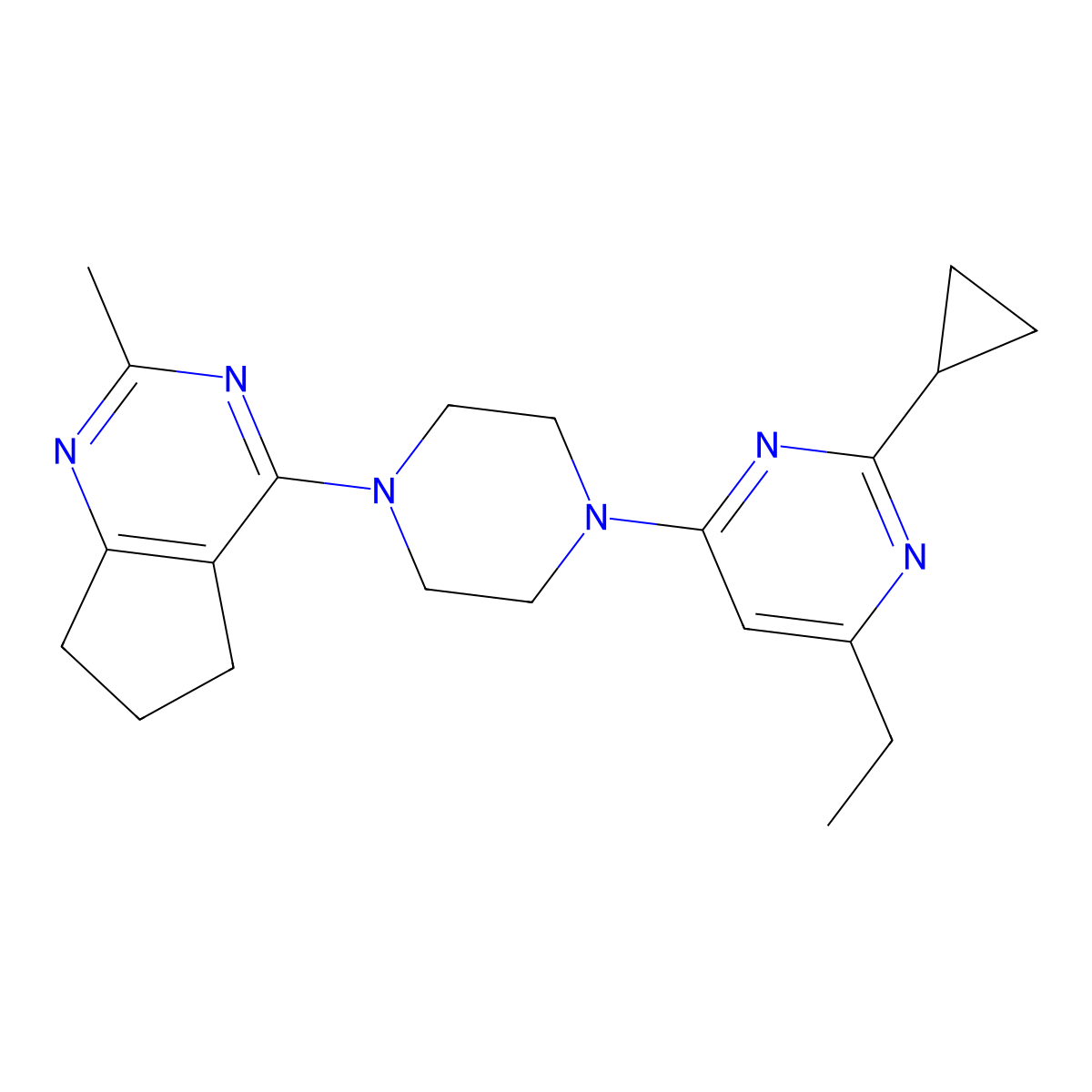 2-cyclopropyl-4-ethyl-6-(4-{2-methyl-5H,6H,7H-cyclopenta[d]pyrimidin-4-yl}piperazin-1-yl)pyrimidine molecular structure, CAS 2742025-22-3