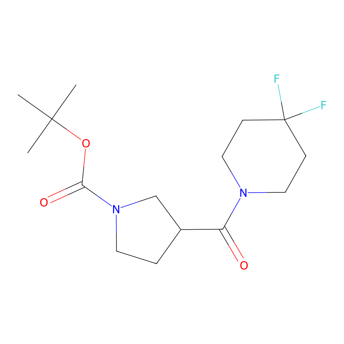 Tert-butyl 3-(4,4-difluoropiperidine-1-carbonyl)pyrrolidine-1-carboxylate molecular structure, CAS 2742025-25-6