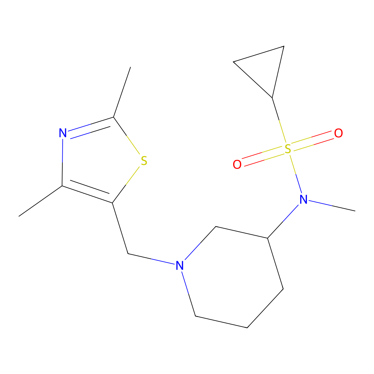 N-{1-[(2,4-dimethyl-1,3-thiazol-5-yl)methyl]piperidin-3-yl}-N-methylcyclopropanesulfonamide molecular structure, CAS 2742025-30-3