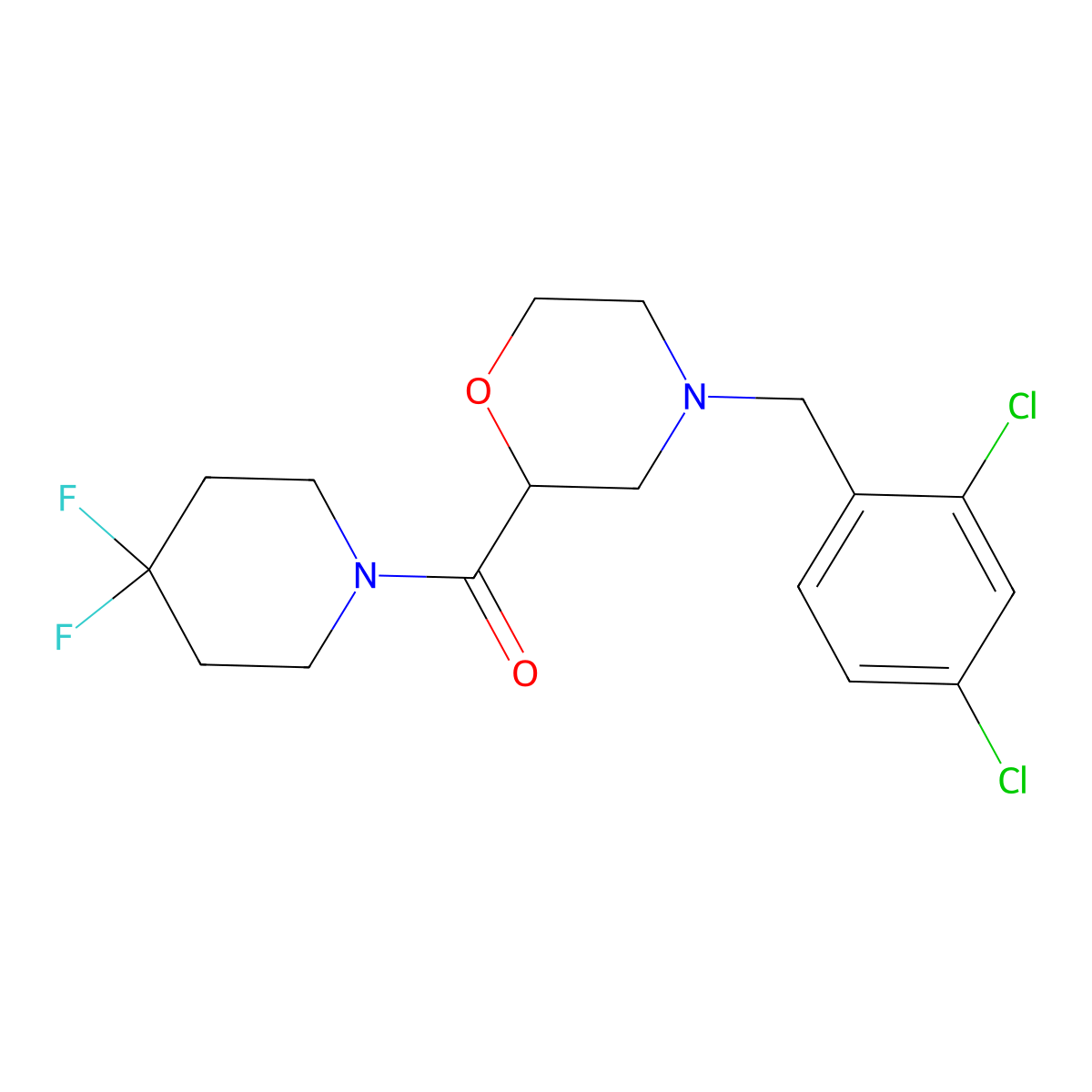 4-[(2,4-Dichlorophenyl)methyl]-2-(4,4-difluoropiperidine-1-carbonyl)morpholine molecular structure, CAS 2742025-36-9
