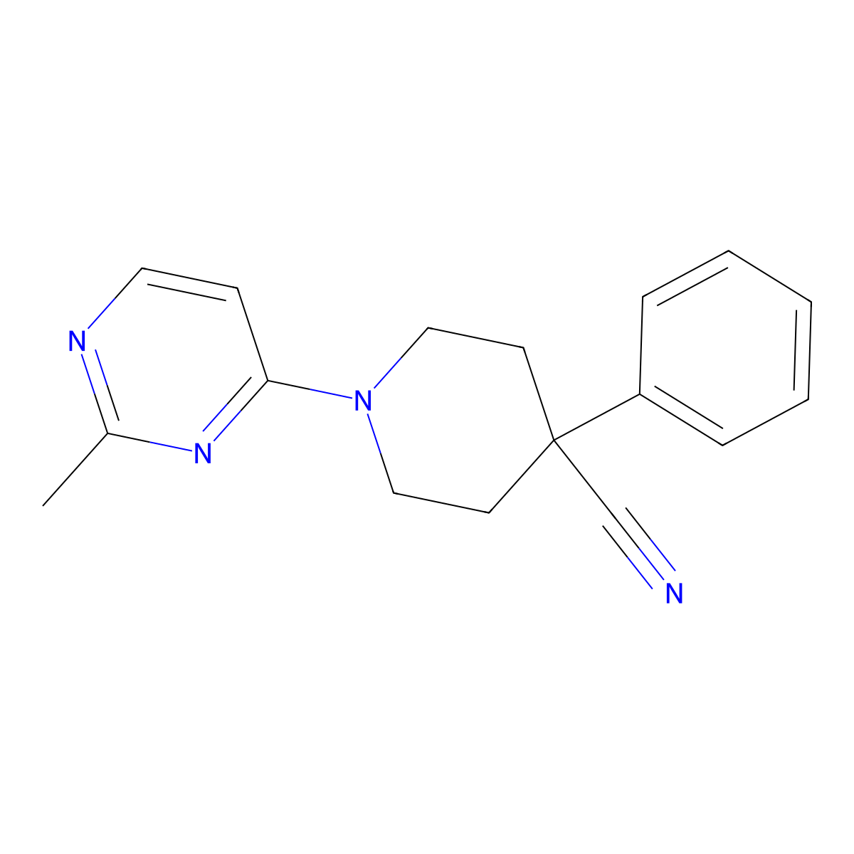 1-(2-Methylpyrimidin-4-yl)-4-phenylpiperidine-4-carbonitrile molecular structure, CAS 2742025-37-0