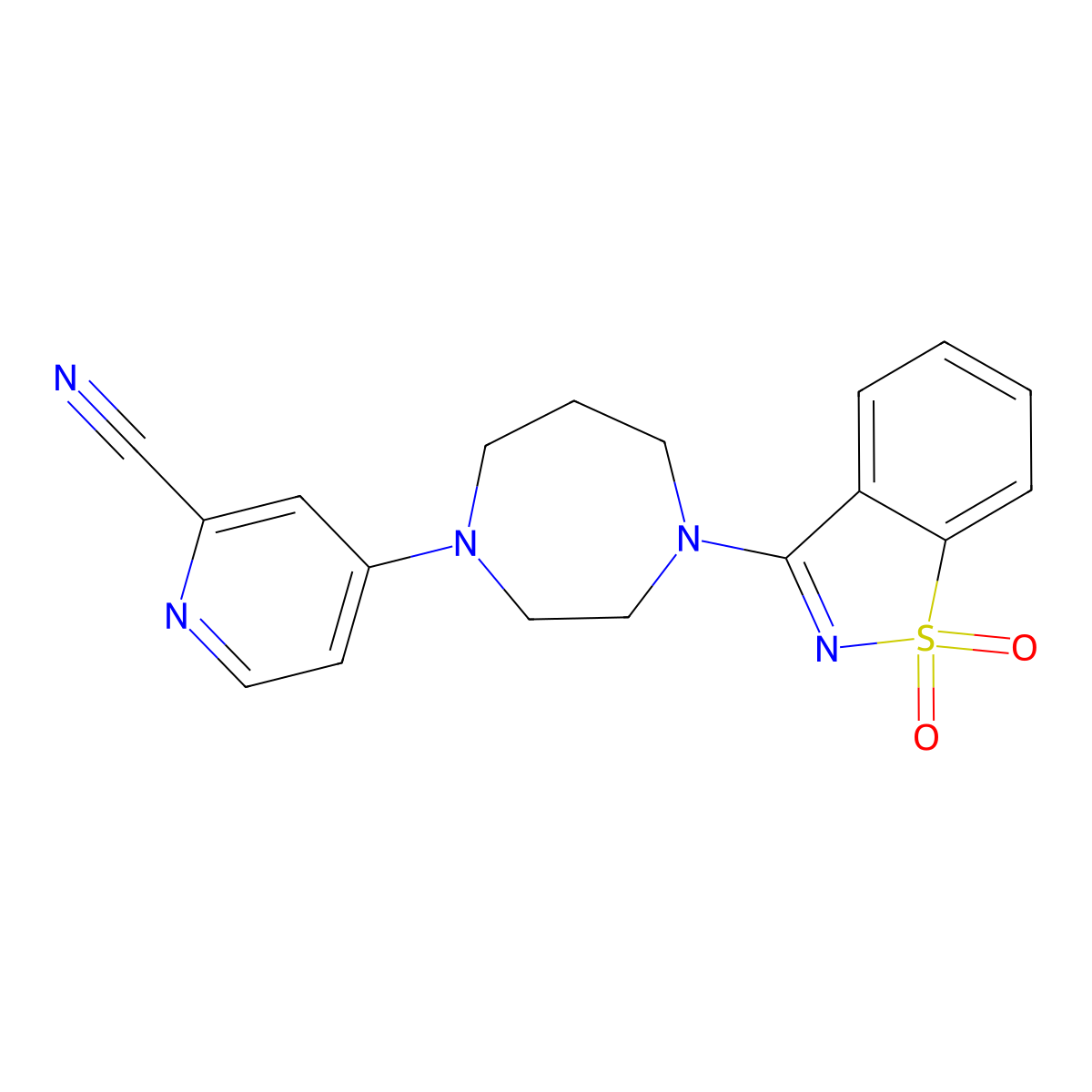 4-[4-(1,1-Dioxo-1,2-benzothiazol-3-yl)-1,4-diazepan-1-yl]pyridine-2-carbonitrile molecular structure, CAS 2742025-39-2