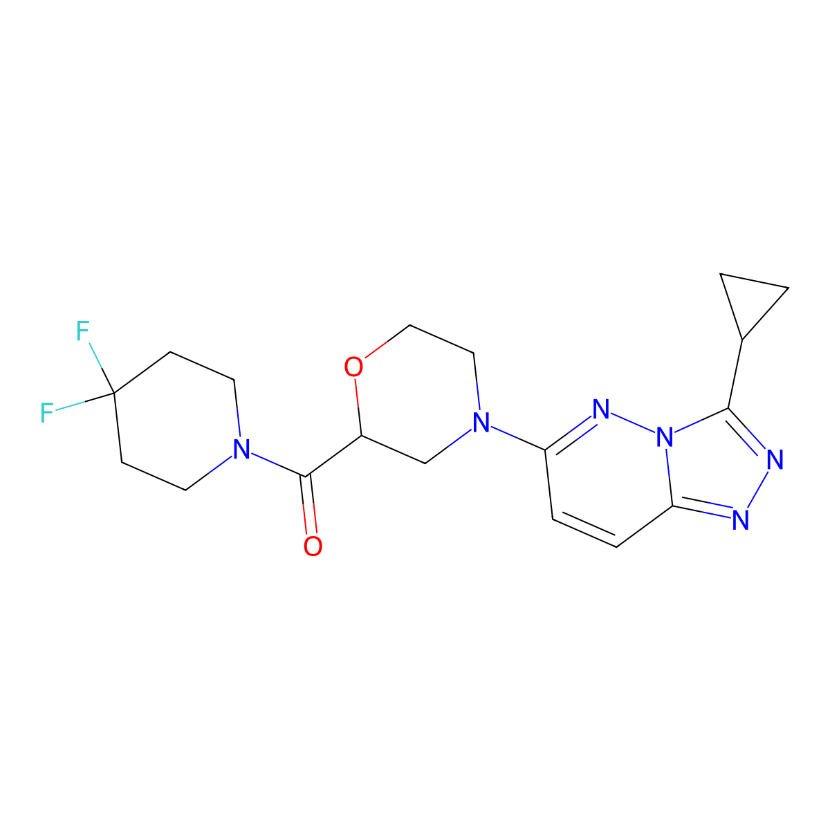 4-{3-Cyclopropyl-[1,2,4]triazolo[4,3-b]pyridazin-6-yl}-2-(4,4-difluoropiperidine-1-carbonyl)morpholine molecular structure, CAS 2742025-40-5