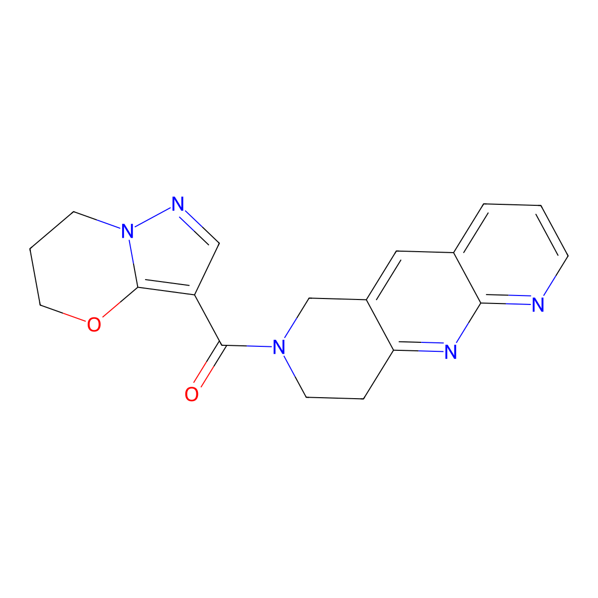 3-{6H,7H,8H,9H-pyrido[2,3-b]1,6-naphthyridine-7-carbonyl}-5H,6H,7H-pyrazolo[3,2-b][1,3]oxazine molecular structure, CAS 2742025-49-4