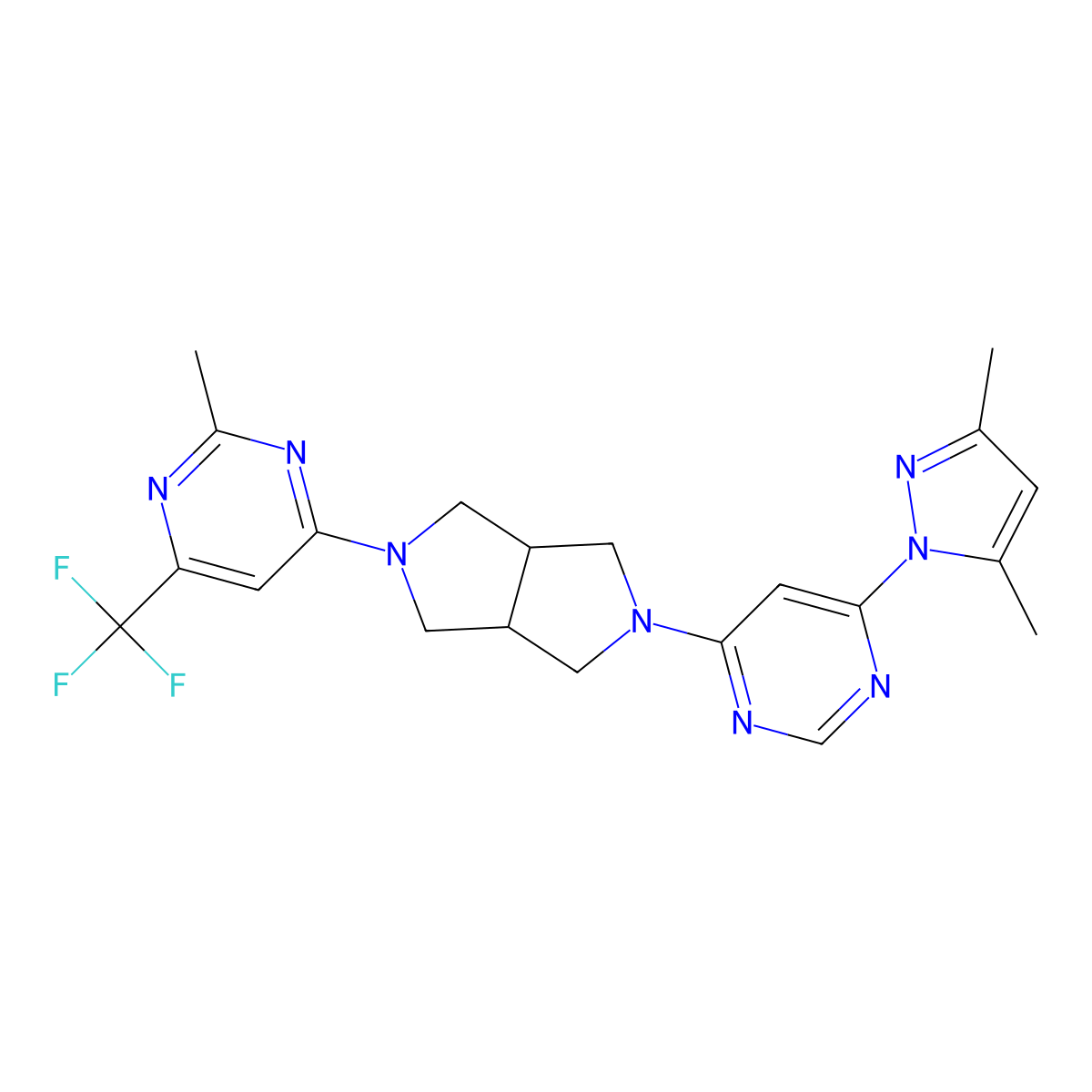 4-{5-[6-(3,5-dimethyl-1H-pyrazol-1-yl)pyrimidin-4-yl]-octahydropyrrolo[3,4-c]pyrrol-2-yl}-2-methyl-6-(trifluoromethyl)pyrimidine molecular structure, CAS 2742025-50-7