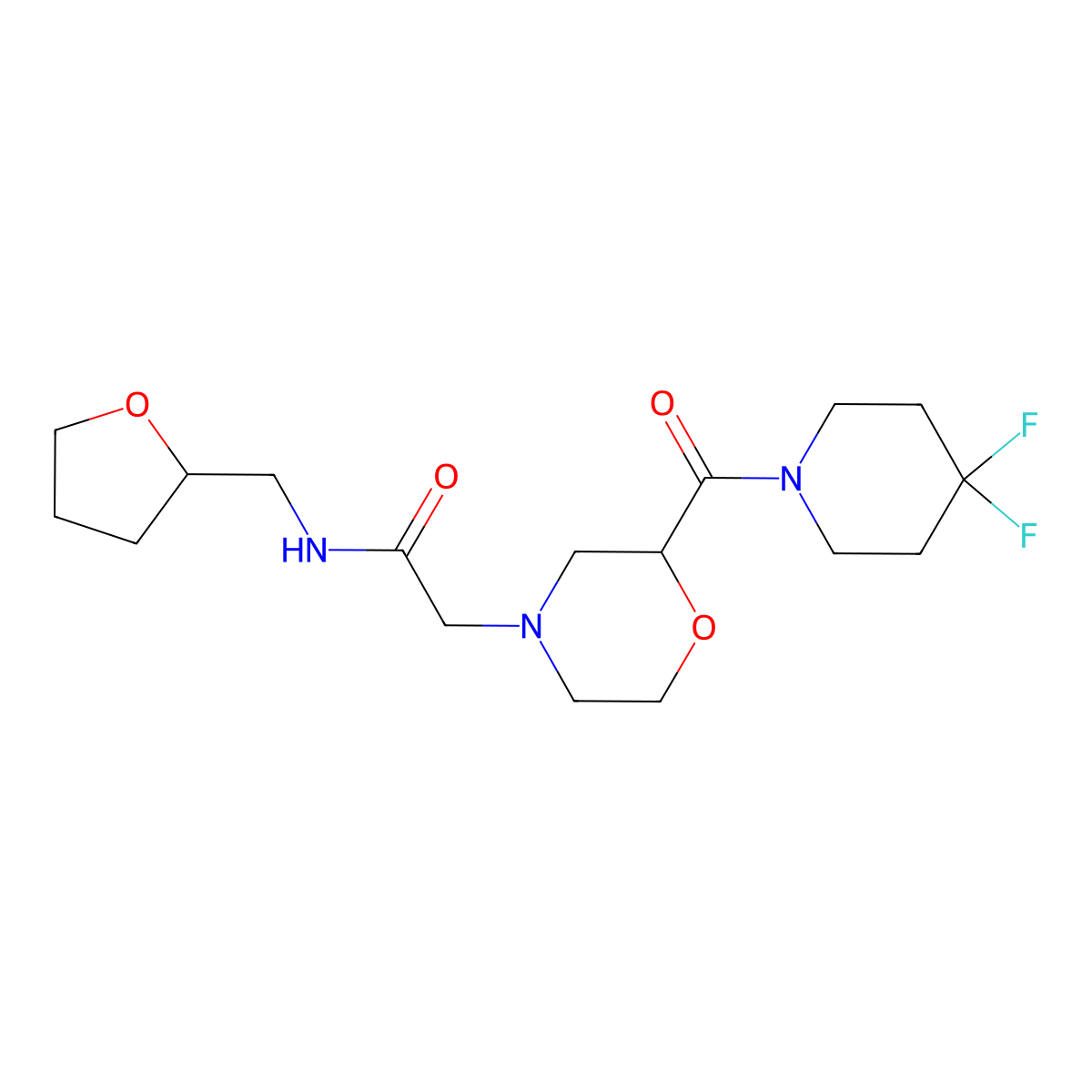 2-[2-(4,4-difluoropiperidine-1-carbonyl)morpholin-4-yl]-N-[(oxolan-2-yl)methyl]acetamide molecular structure, CAS 2742025-51-8