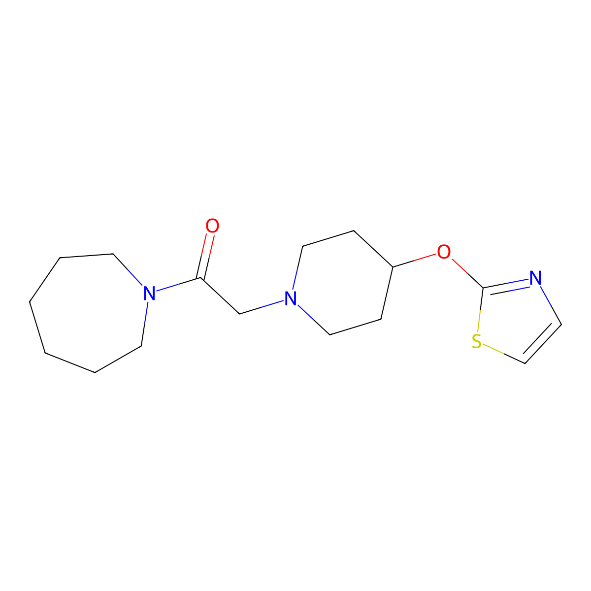 1-(Azepan-1-yl)-2-[4-(1,3-thiazol-2-yloxy)piperidin-1-yl]ethan-1-one molecular structure, CAS 2742025-53-0