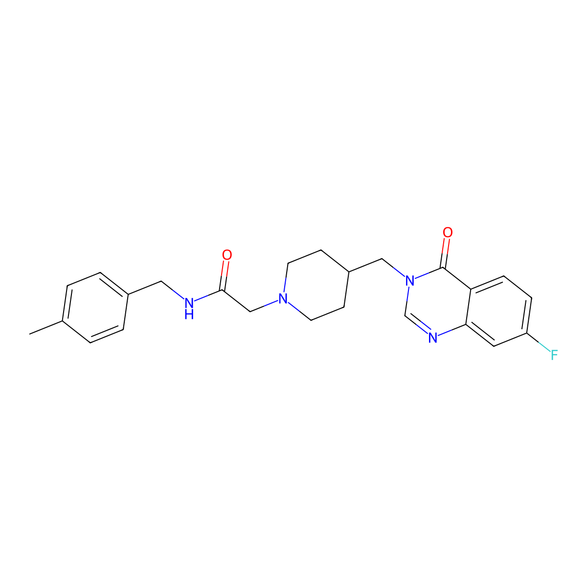 2-{4-[(7-fluoro-4-oxo-3,4-dihydroquinazolin-3-yl)methyl]piperidin-1-yl}-N-[(4-methylphenyl)methyl]acetamide molecular structure, CAS 2742025-54-1